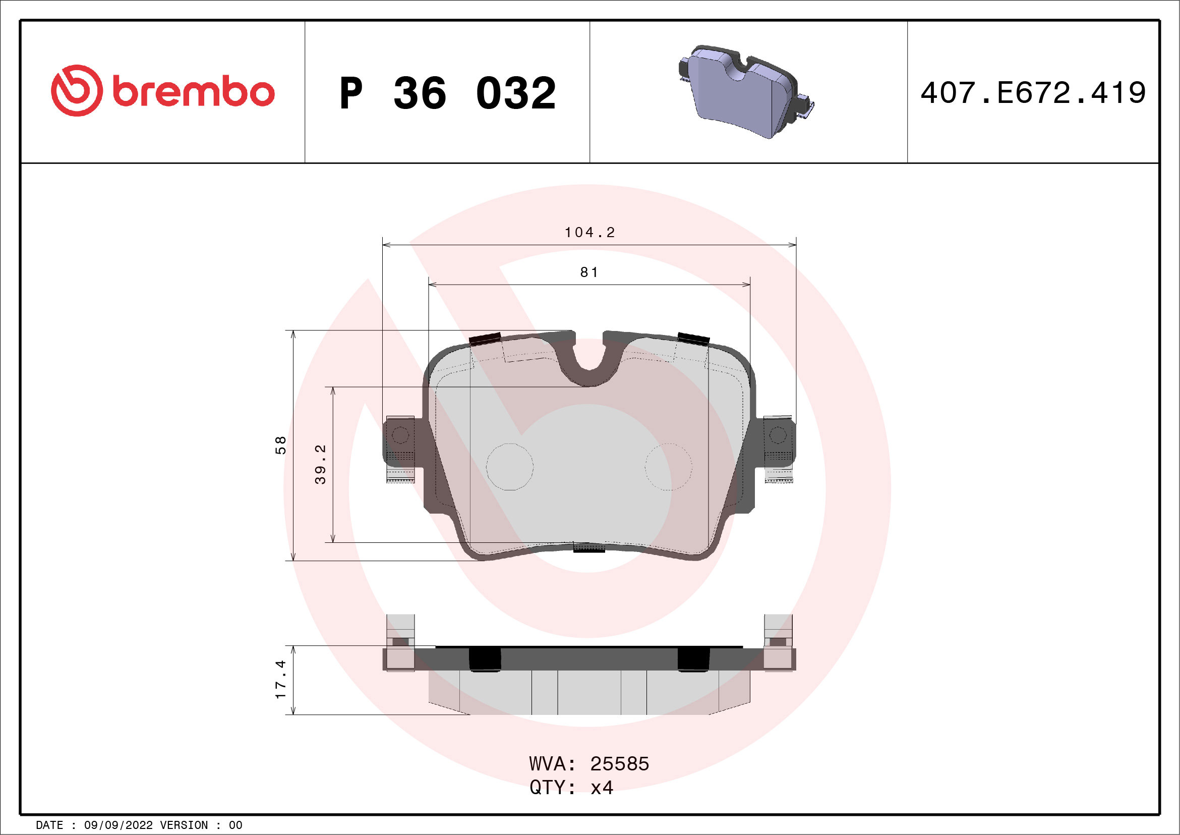 BREMBO Sada brzdových doštičiek P 36 032