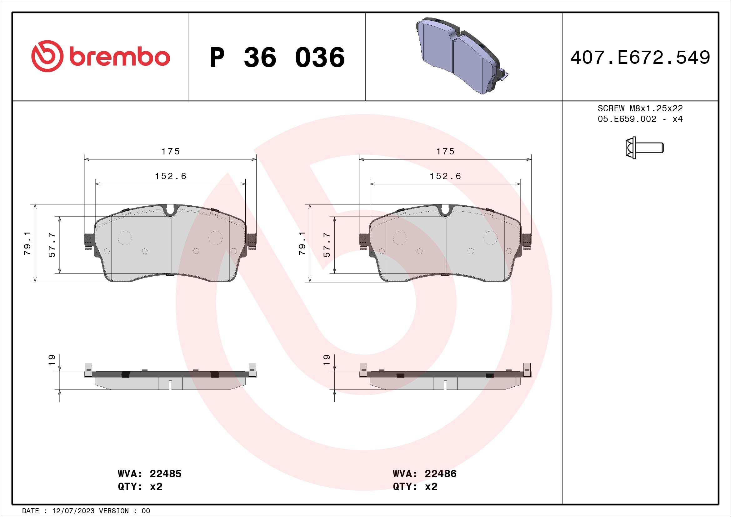 BREMBO Súprava brzdových doštičiek P 36 036