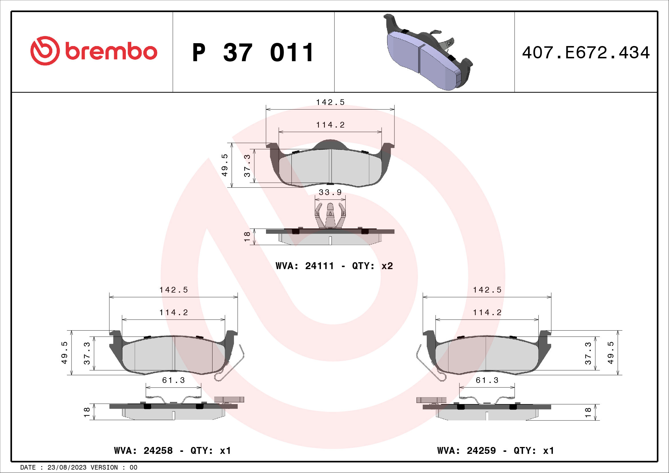 BREMBO Sada brzdových doštičiek P 37 011