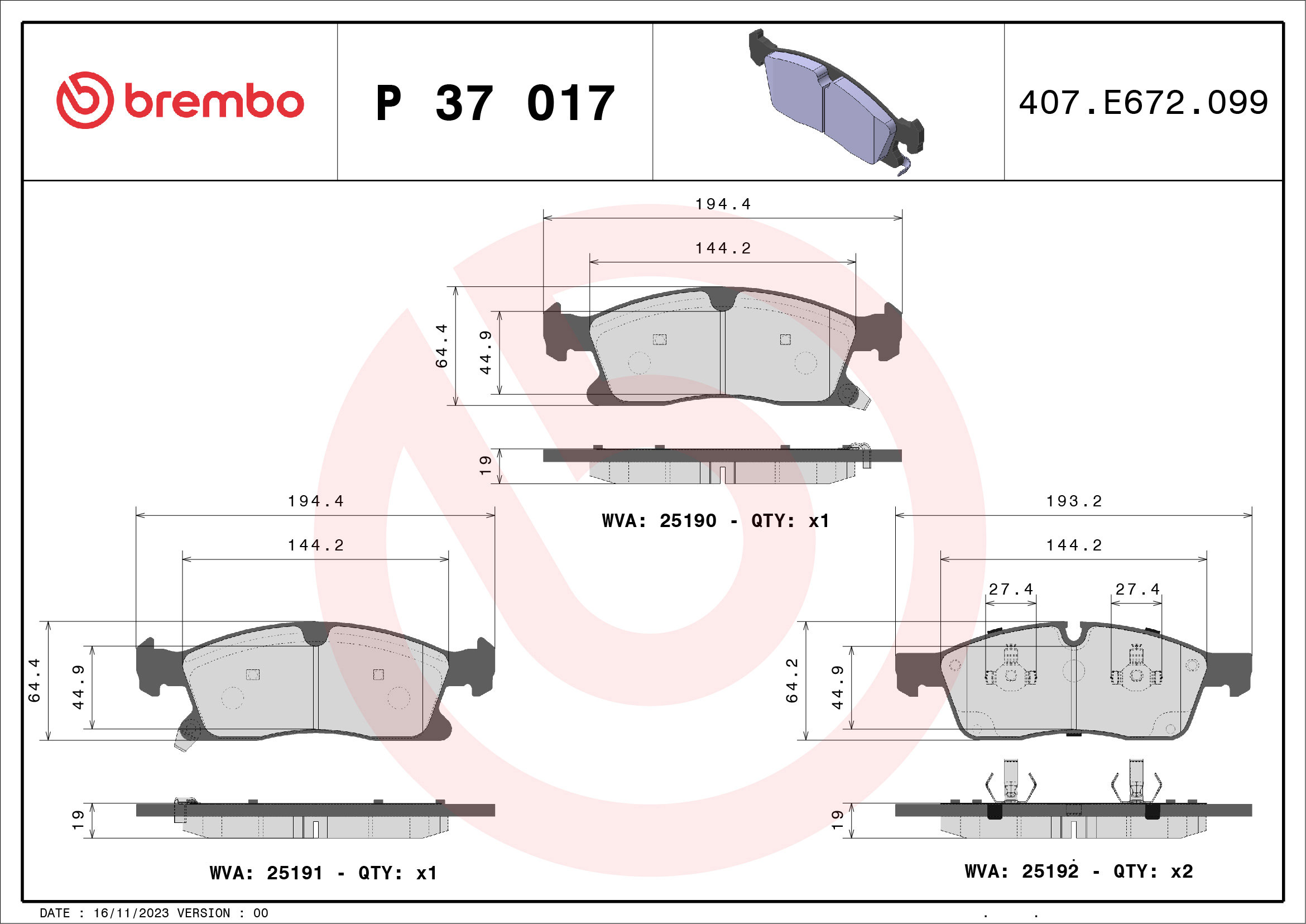 BREMBO Brzdové doštičky P 37 017X