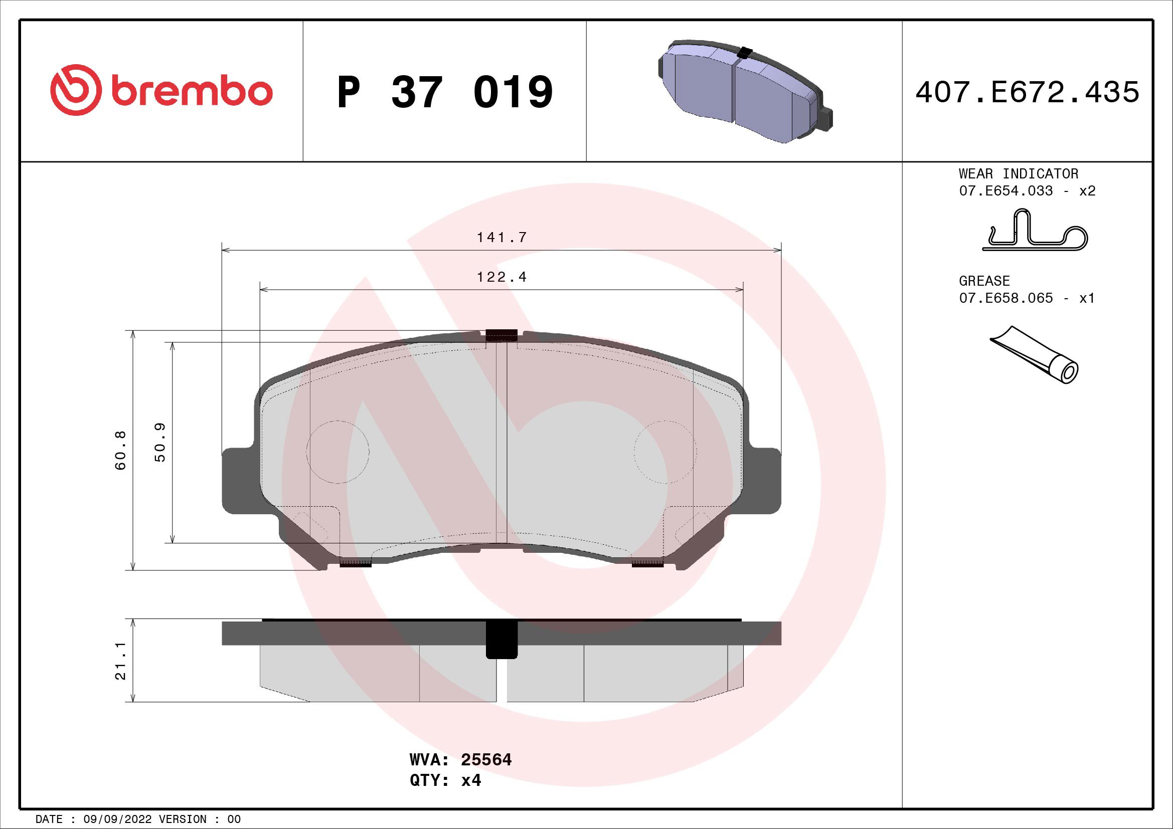 BREMBO Súprava brzdových doštičiek P 37 019