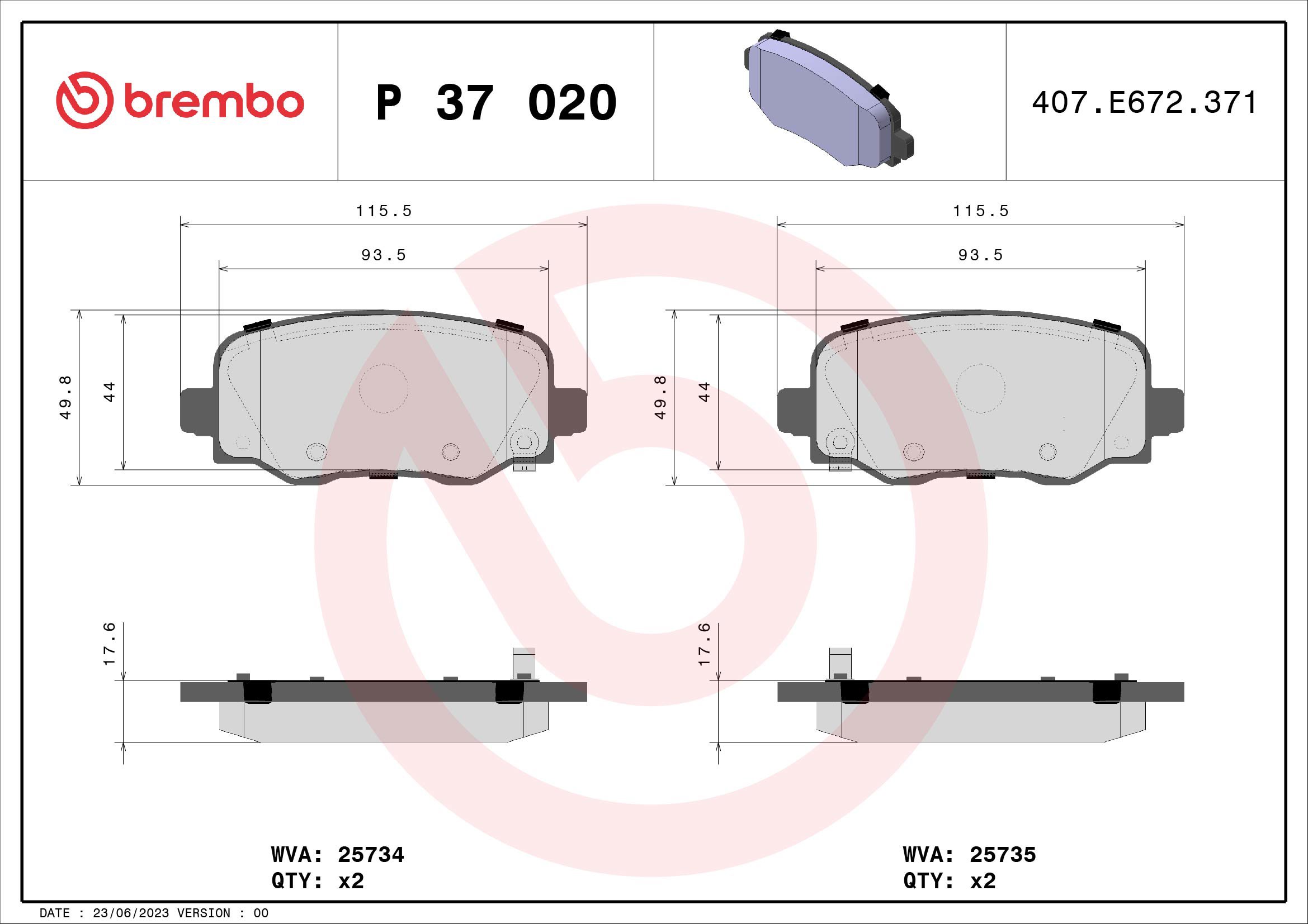 BREMBO Súprava brzdových doštičiek P 37 020