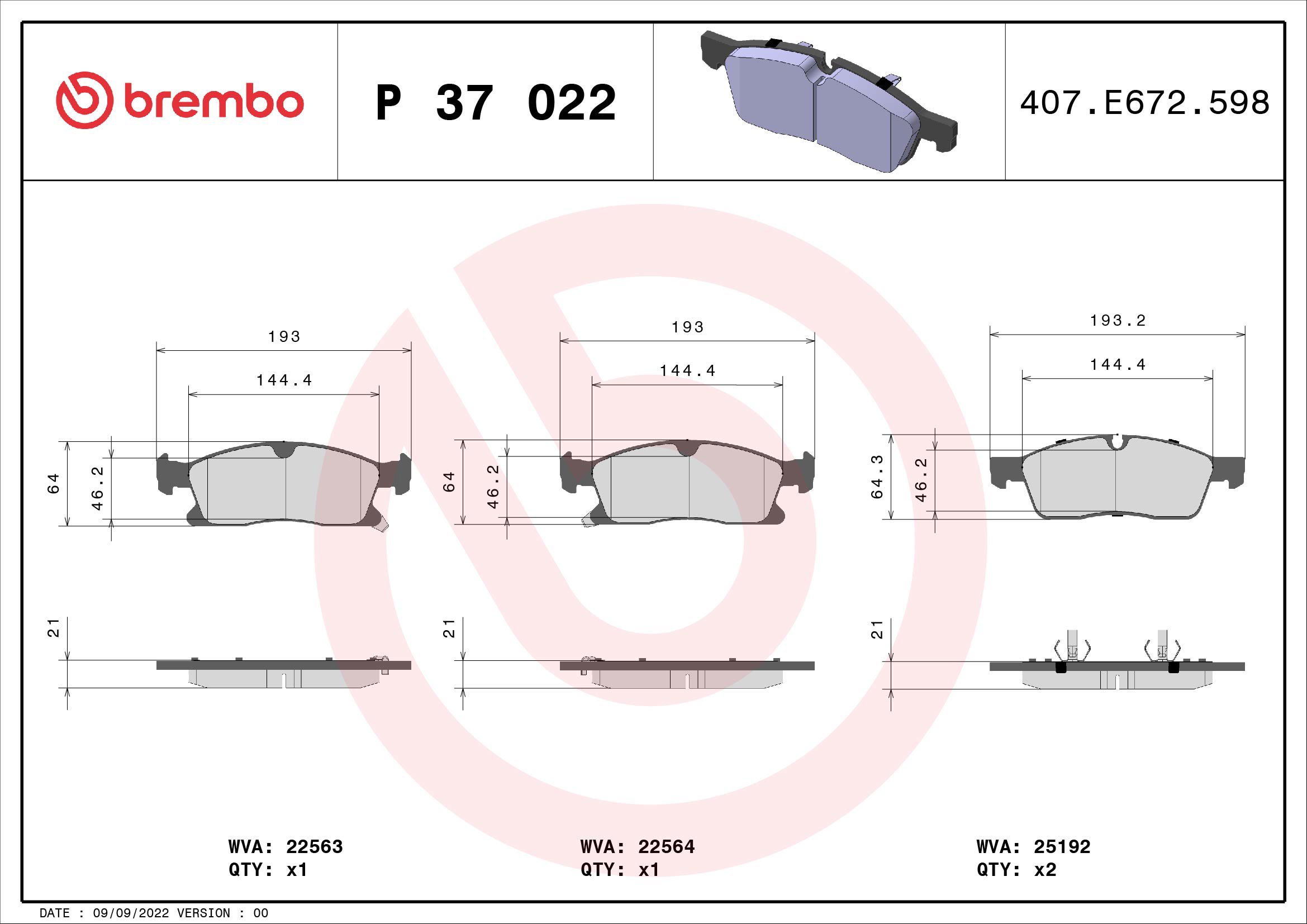 BREMBO Súprava brzdových doštičiek P 37 022