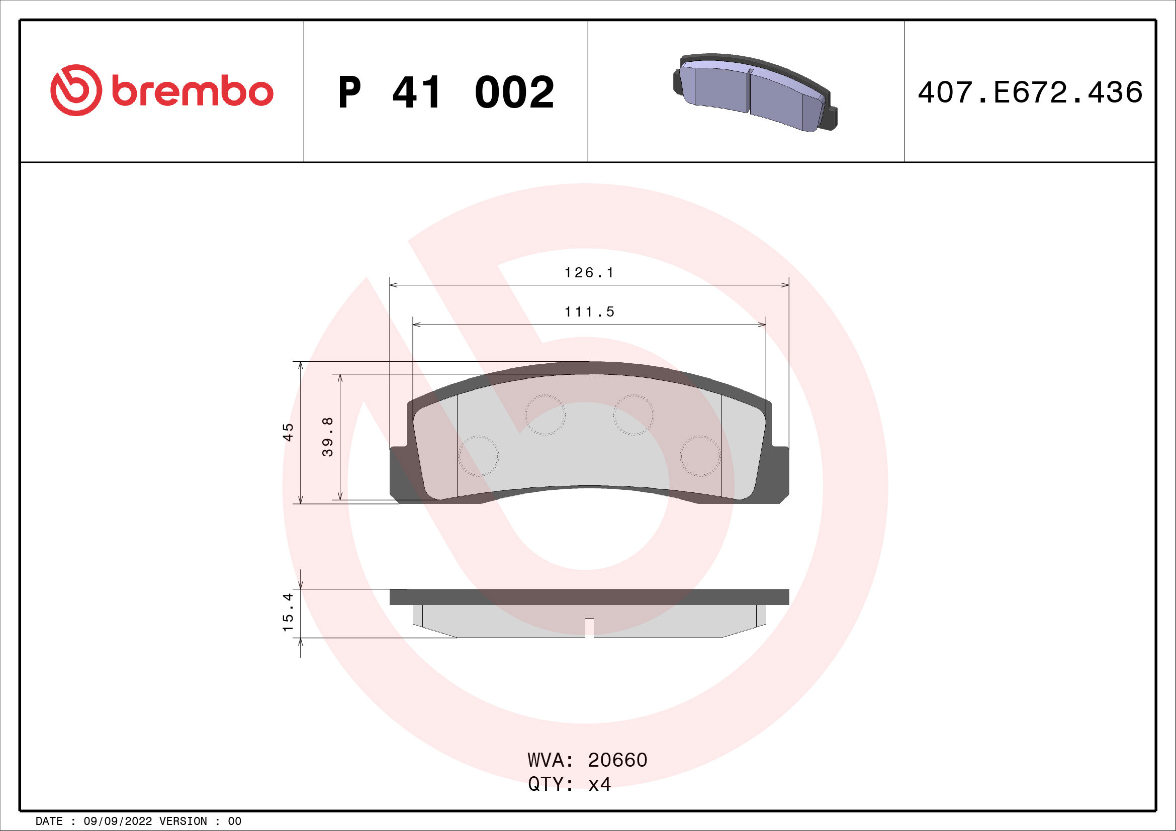 BREMBO Súprava brzdových doštičiek P 41 002