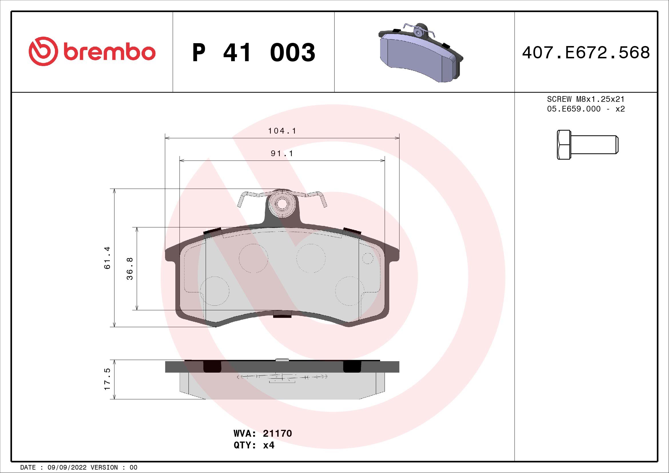 BREMBO Súprava brzdových doštičiek P 41 003