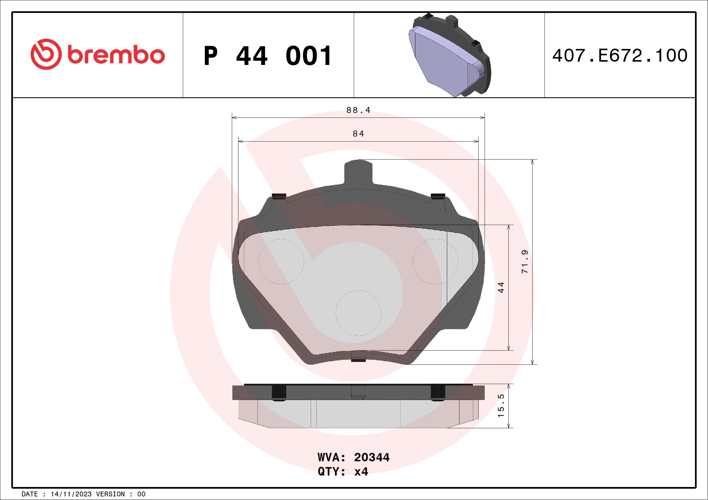 BREMBO Súprava brzdových doštičiek P 44 001