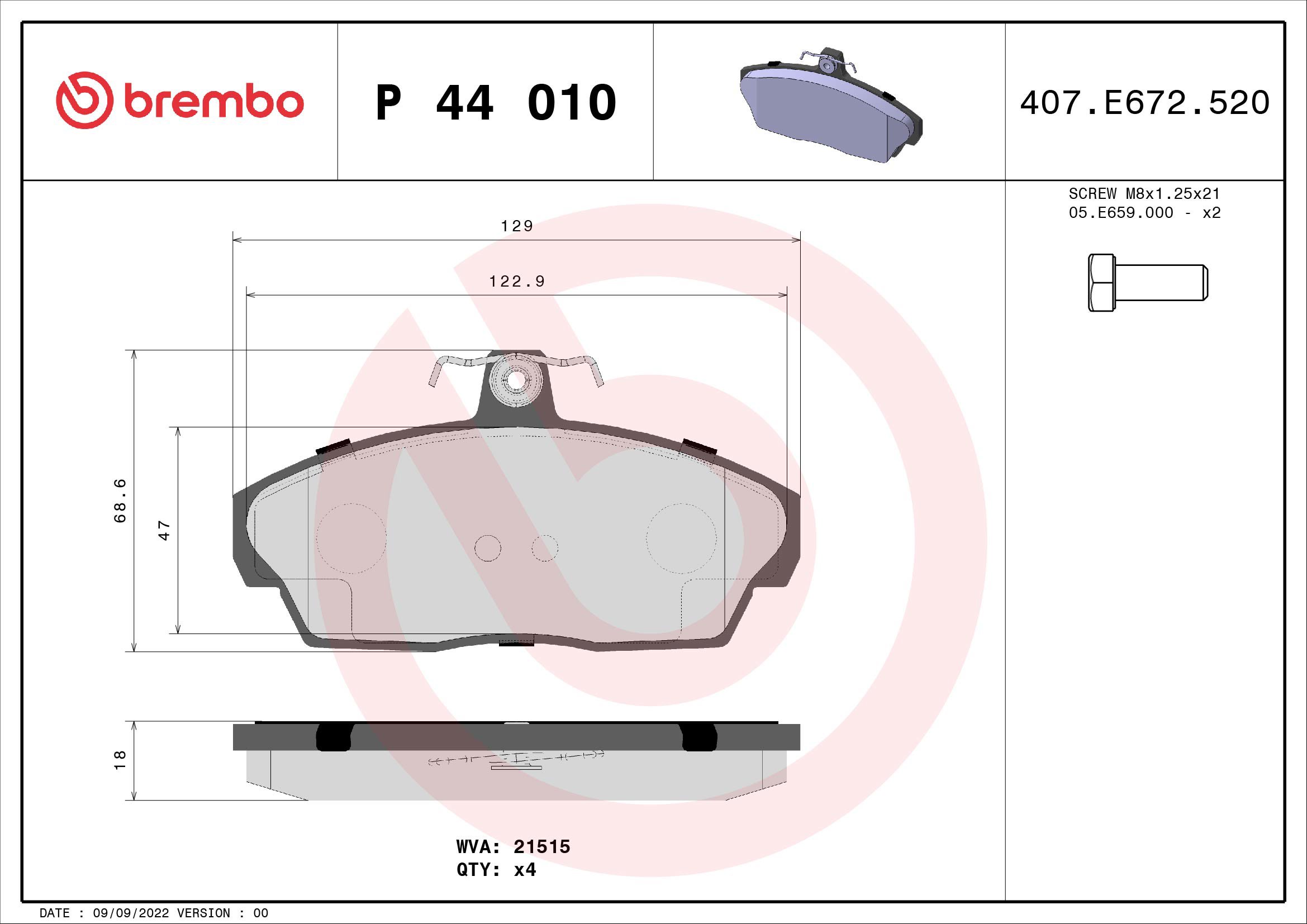 BREMBO Súprava brzdových doštičiek P 44 010