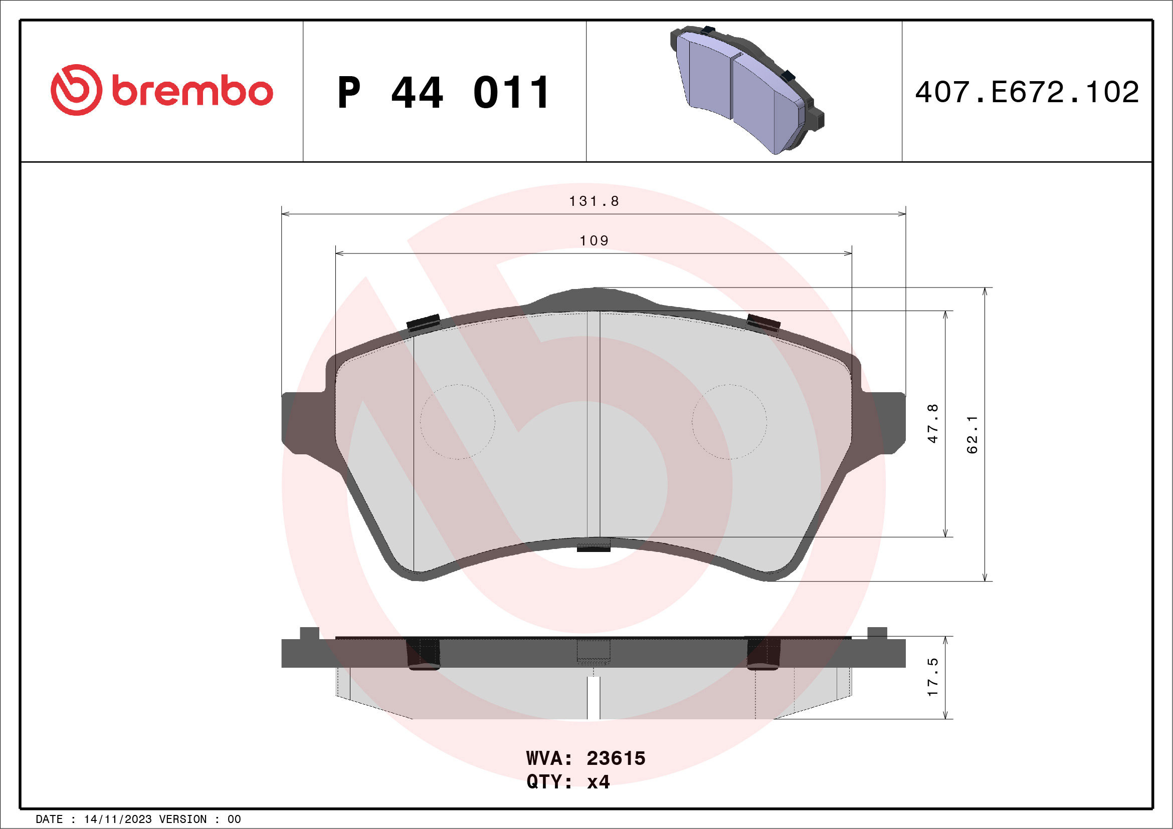 BREMBO Súprava brzdových doštičiek P 44 011