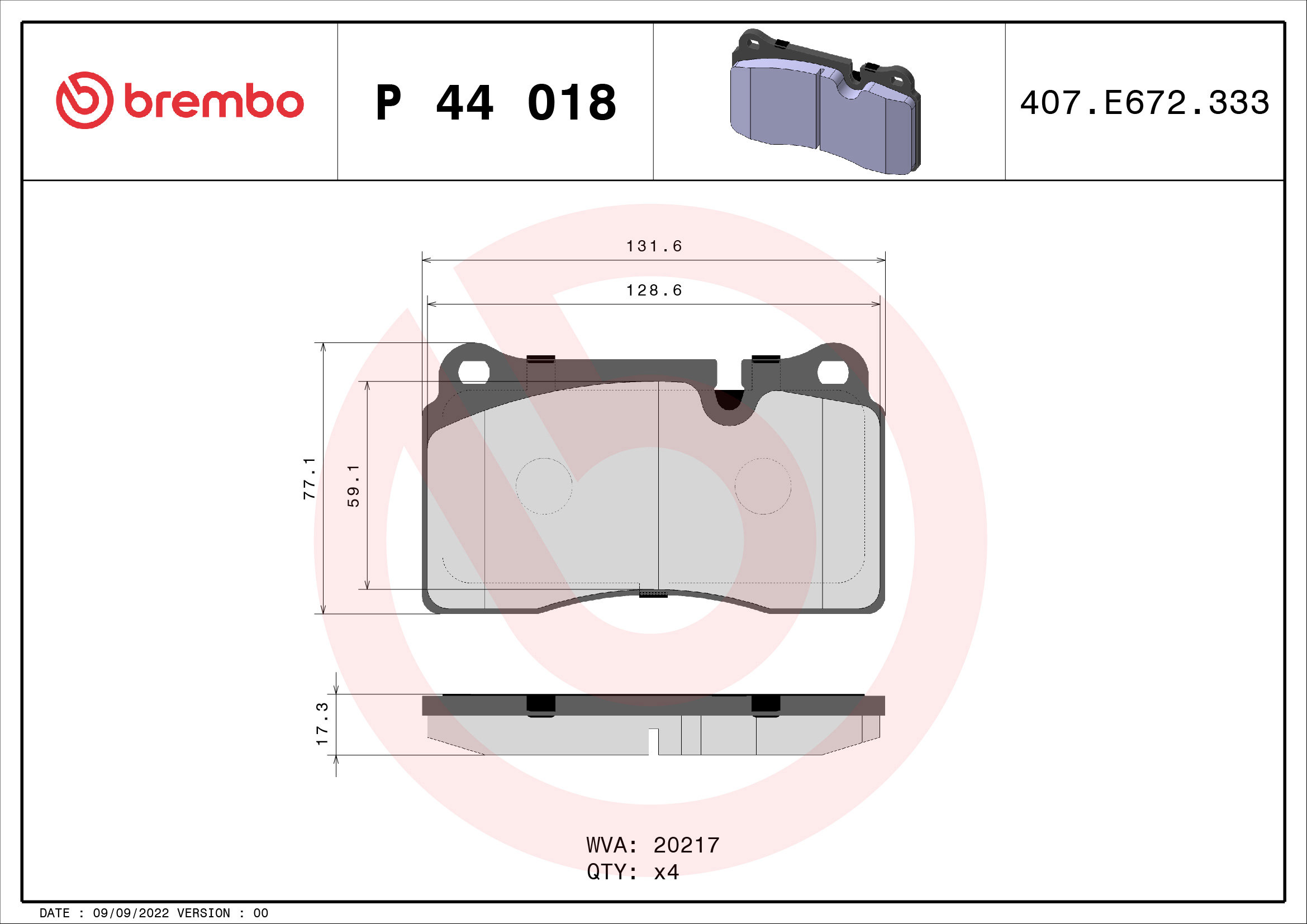 BREMBO Sada brzdových doštičiek P 44 018