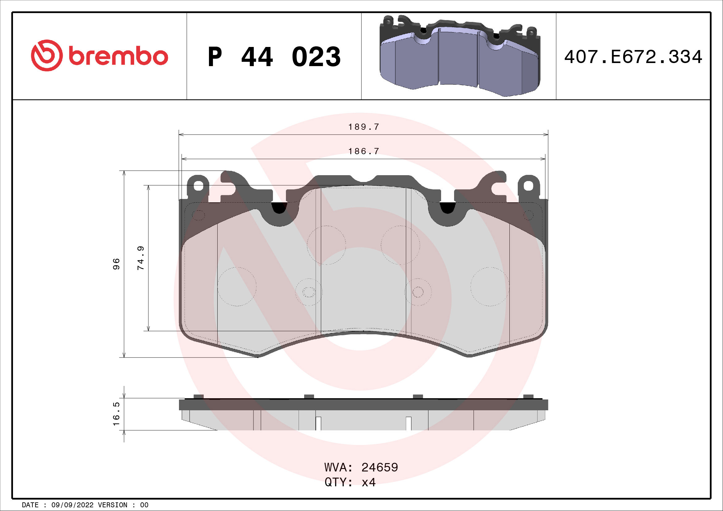 BREMBO Súprava brzdových doštičiek P 44 023