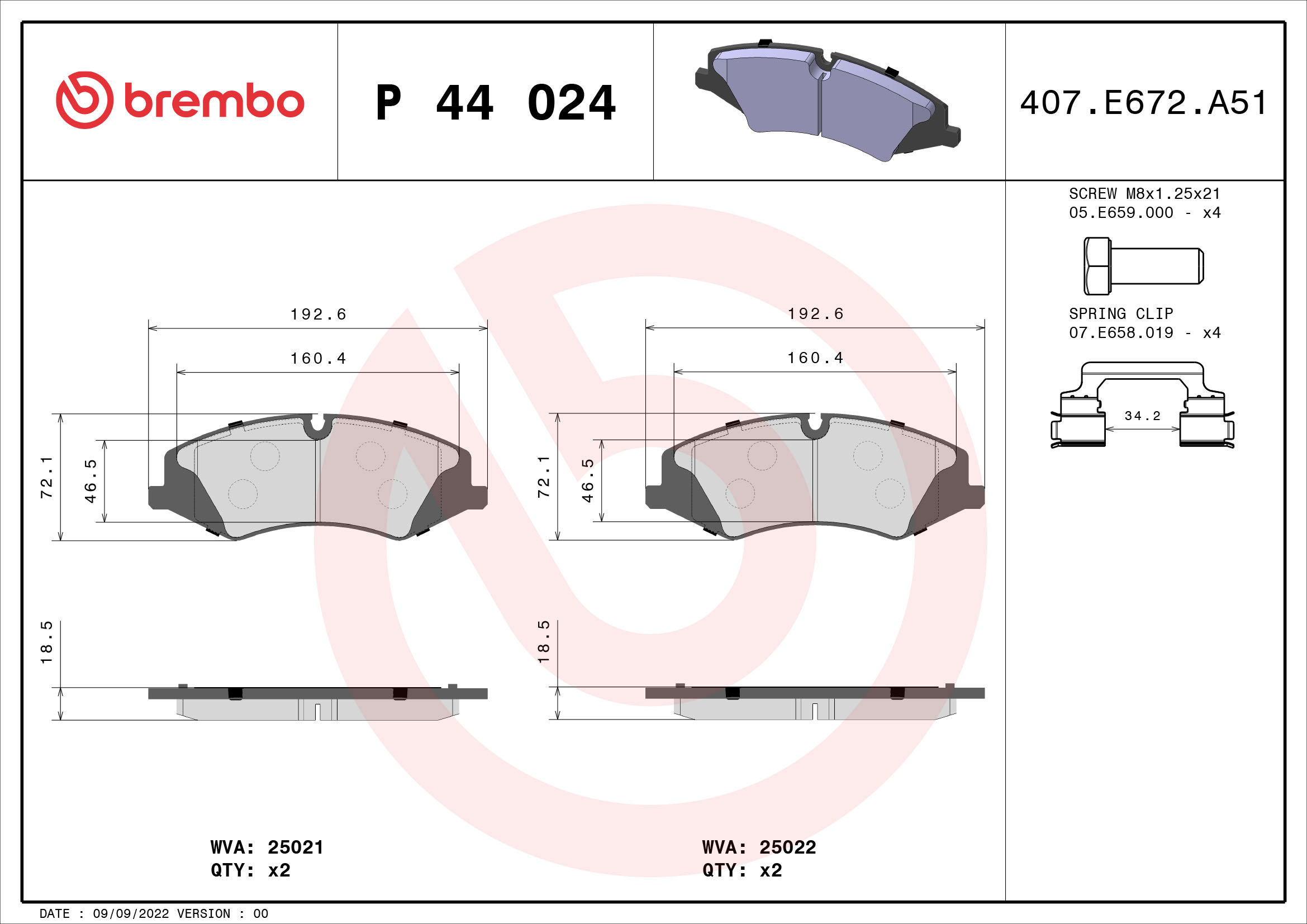 BREMBO Súprava brzdových doštičiek P 44 024