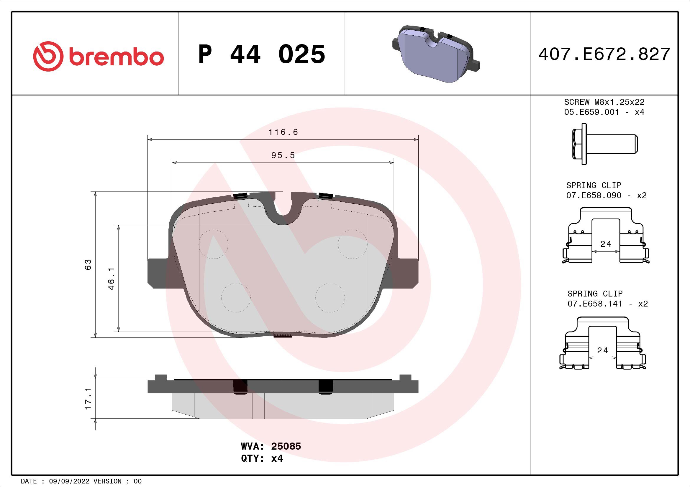 BREMBO Súprava brzdových doštičiek P 44 025