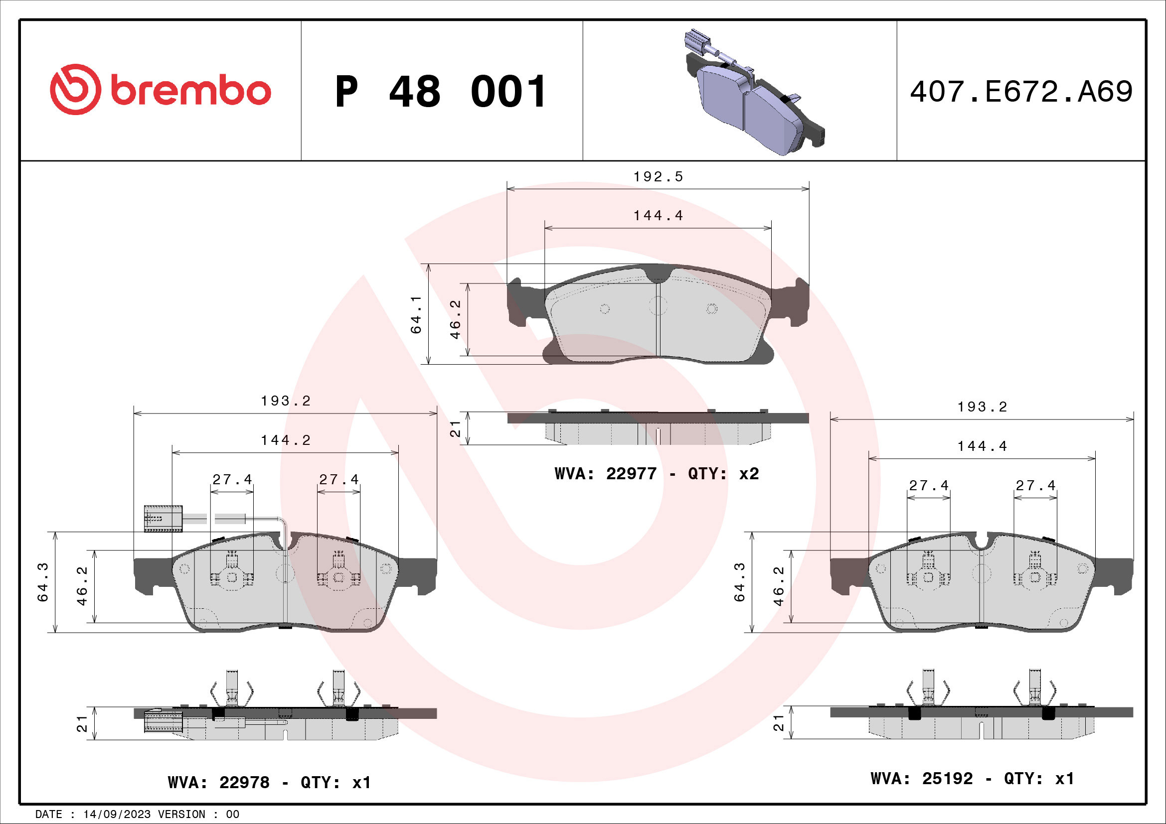 BREMBO Súprava brzdových doštičiek P 48 001