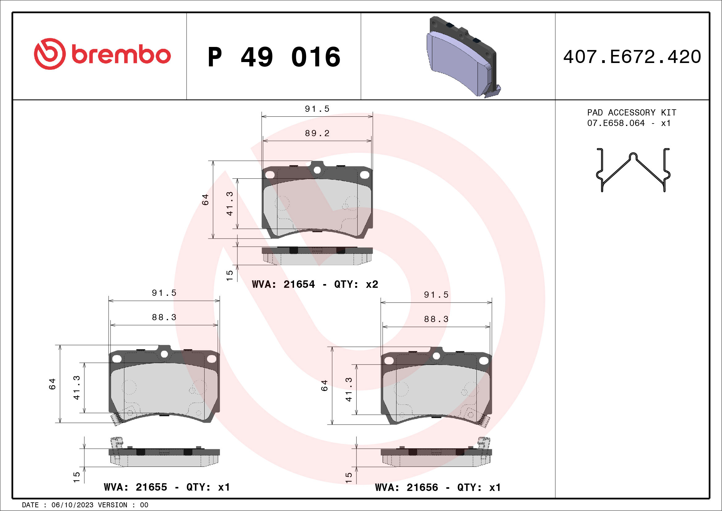 BREMBO Súprava brzdových doštičiek P 49 016