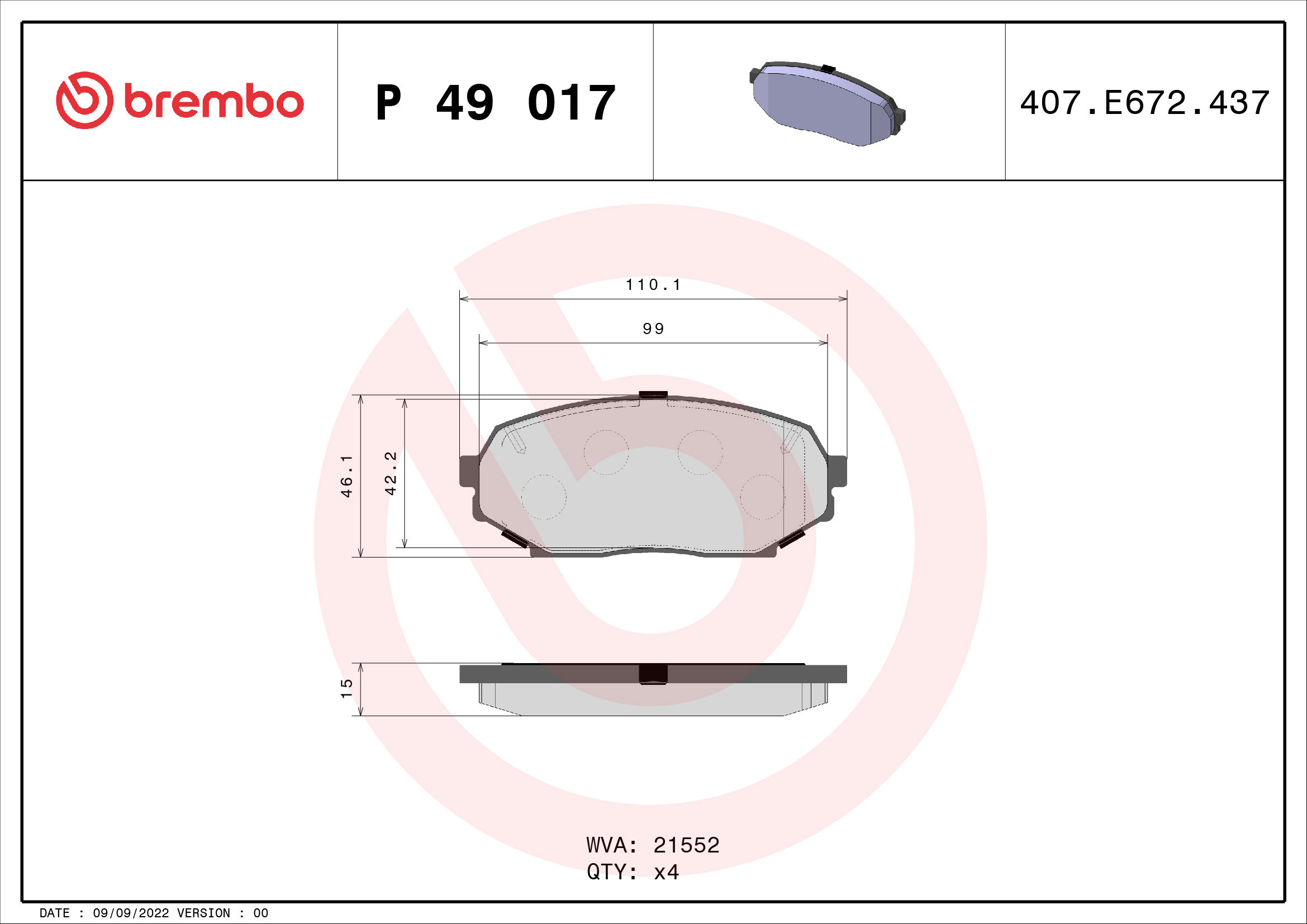 BREMBO Súprava brzdových doštičiek P 49 017