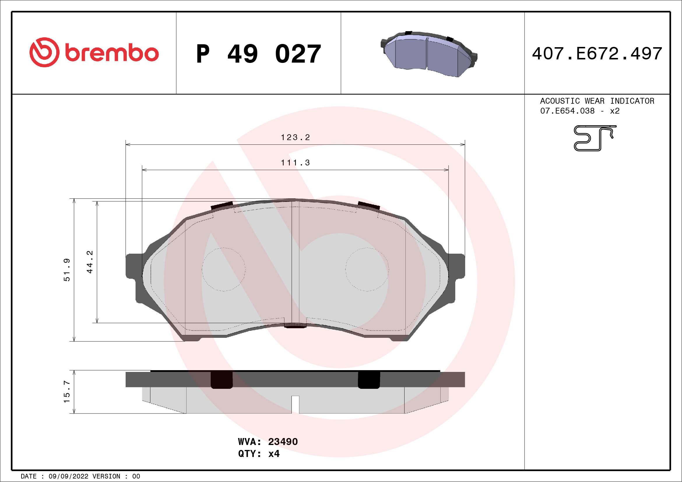 BREMBO Súprava brzdových doštičiek P 49 027
