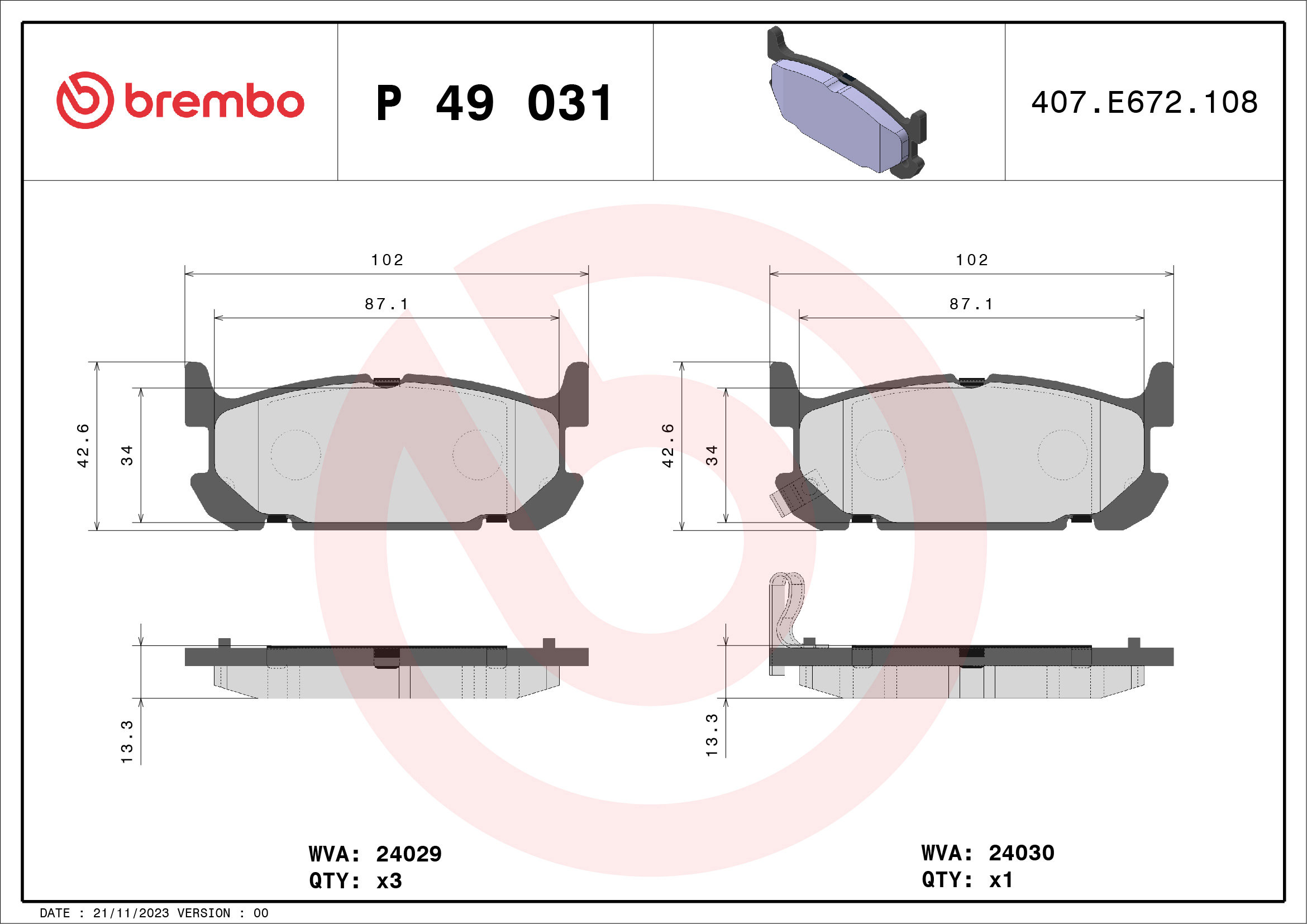 BREMBO Súprava brzdových doštičiek P 49 031