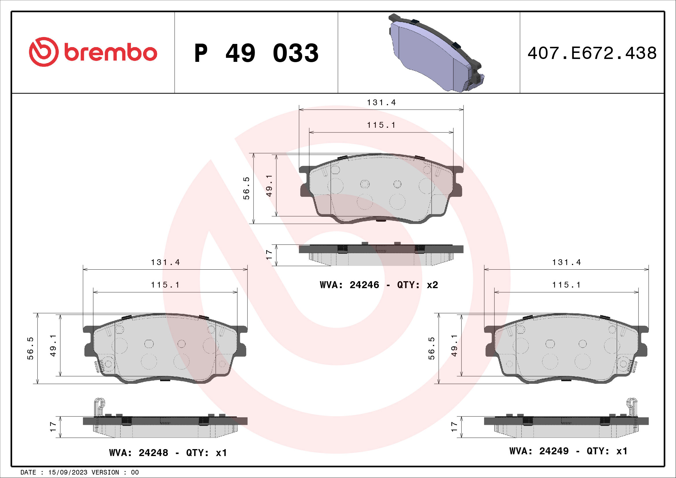 BREMBO Sada brzdových doštičiek P 49 033