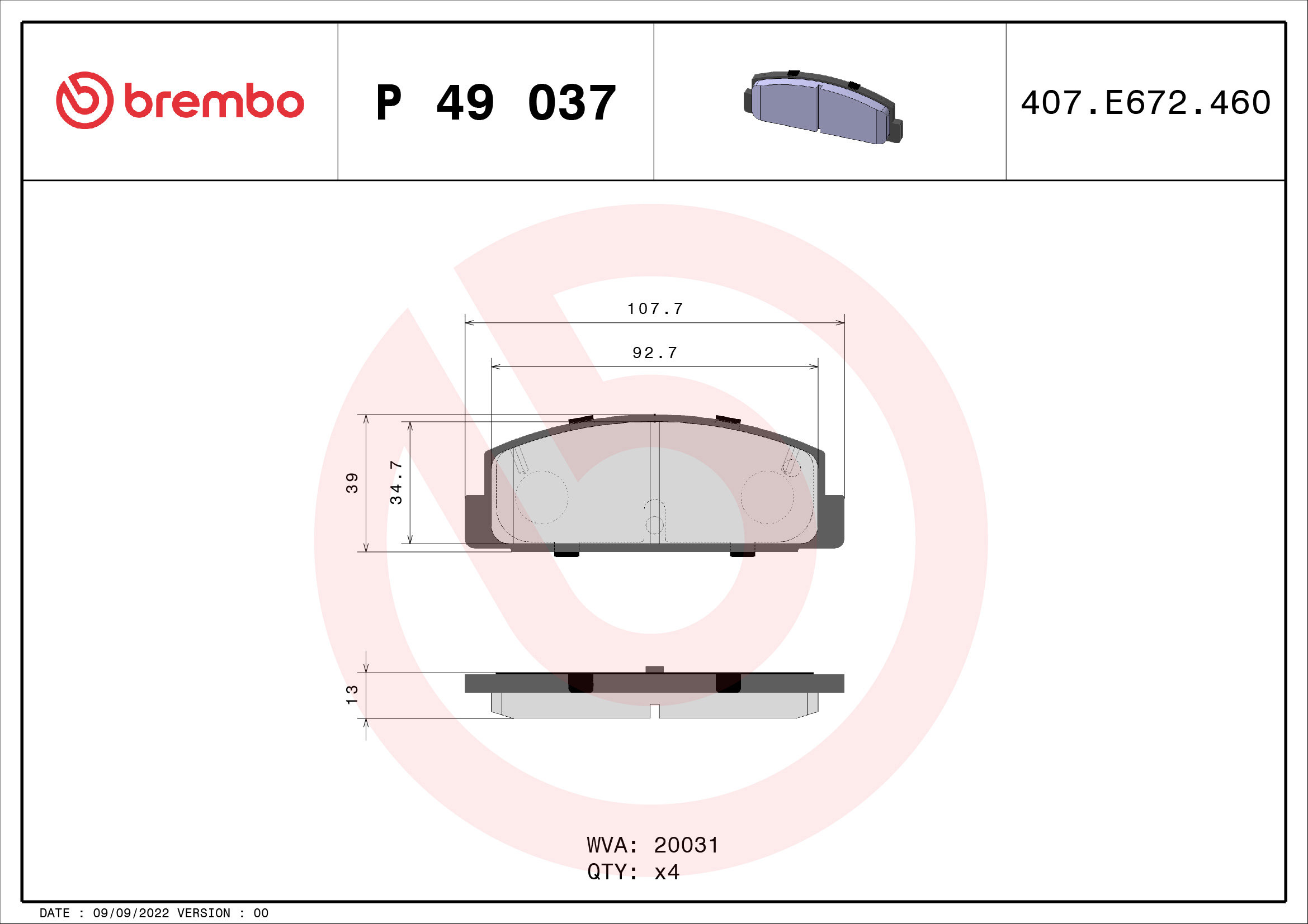 BREMBO Súprava brzdových doštičiek P 49 037