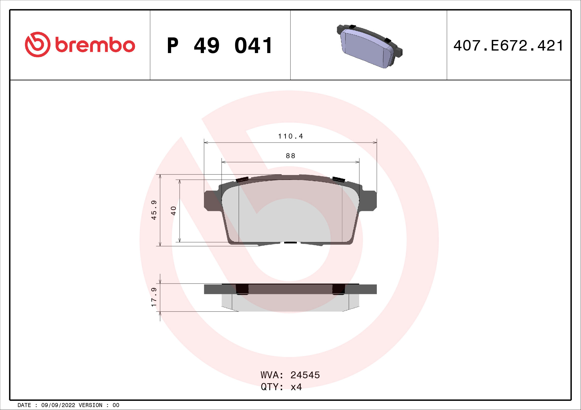BREMBO Súprava brzdových doštičiek P 49 041