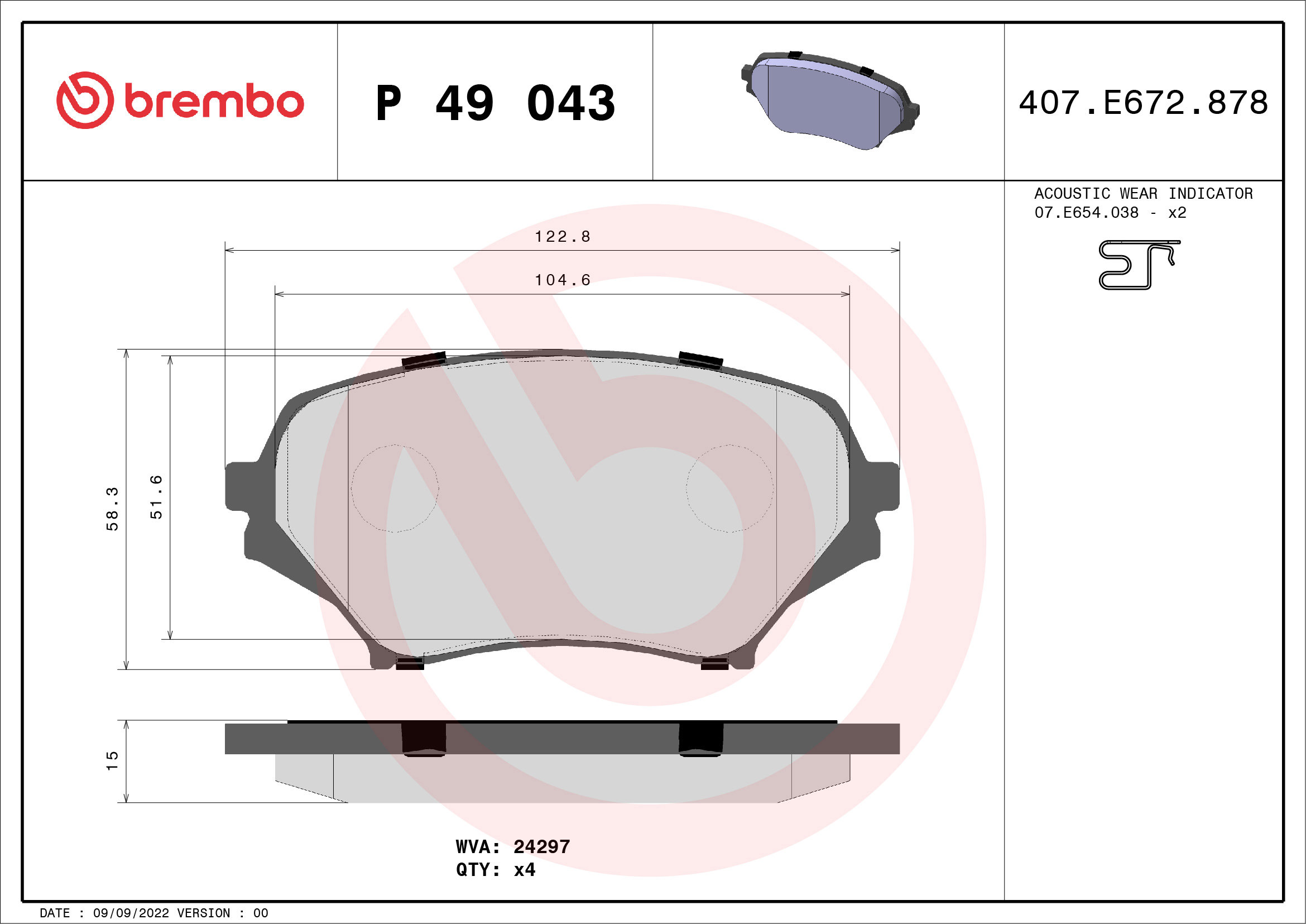 BREMBO Súprava brzdových doštičiek P 49 043