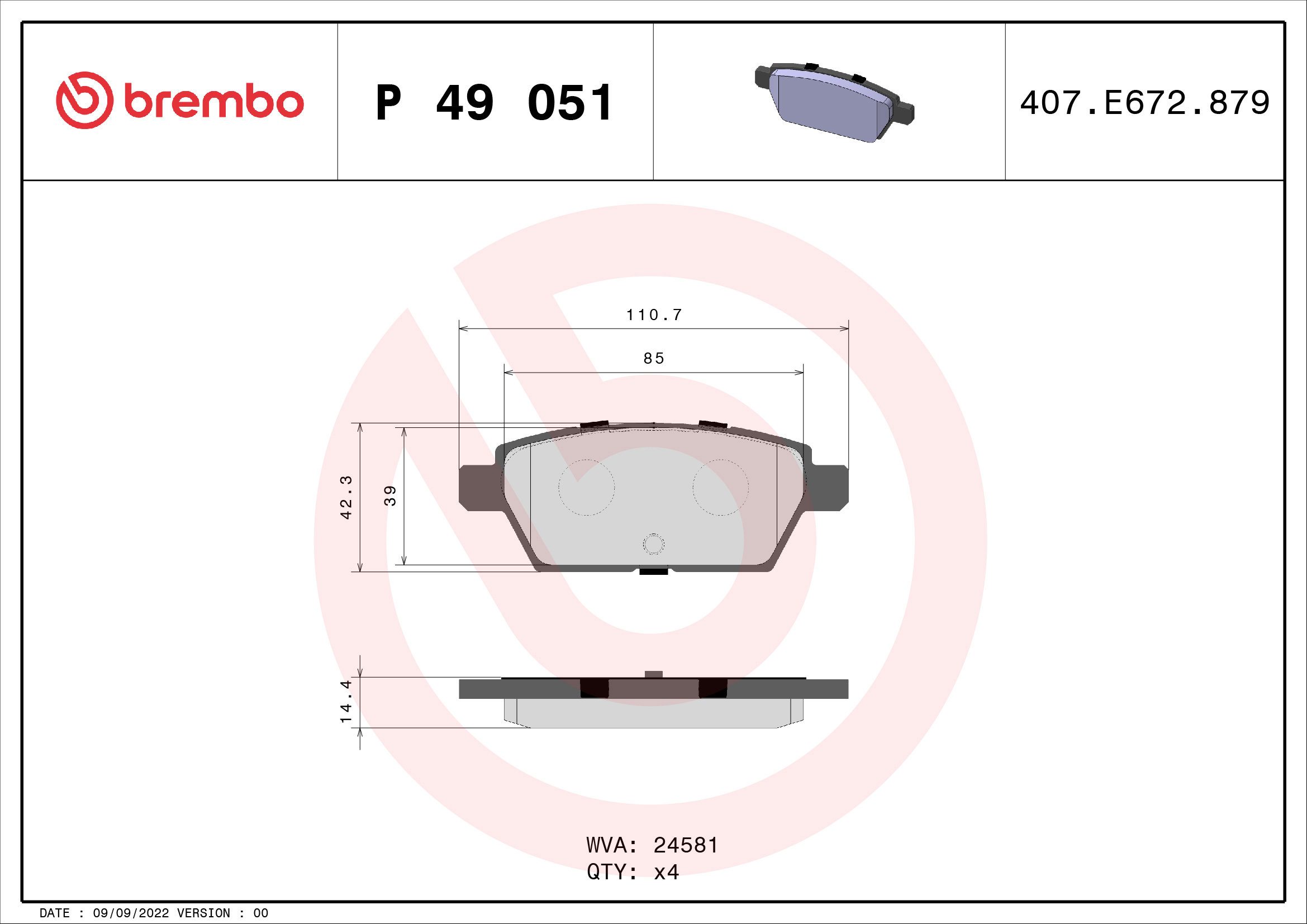 BREMBO Súprava brzdových doštičiek P 49 051