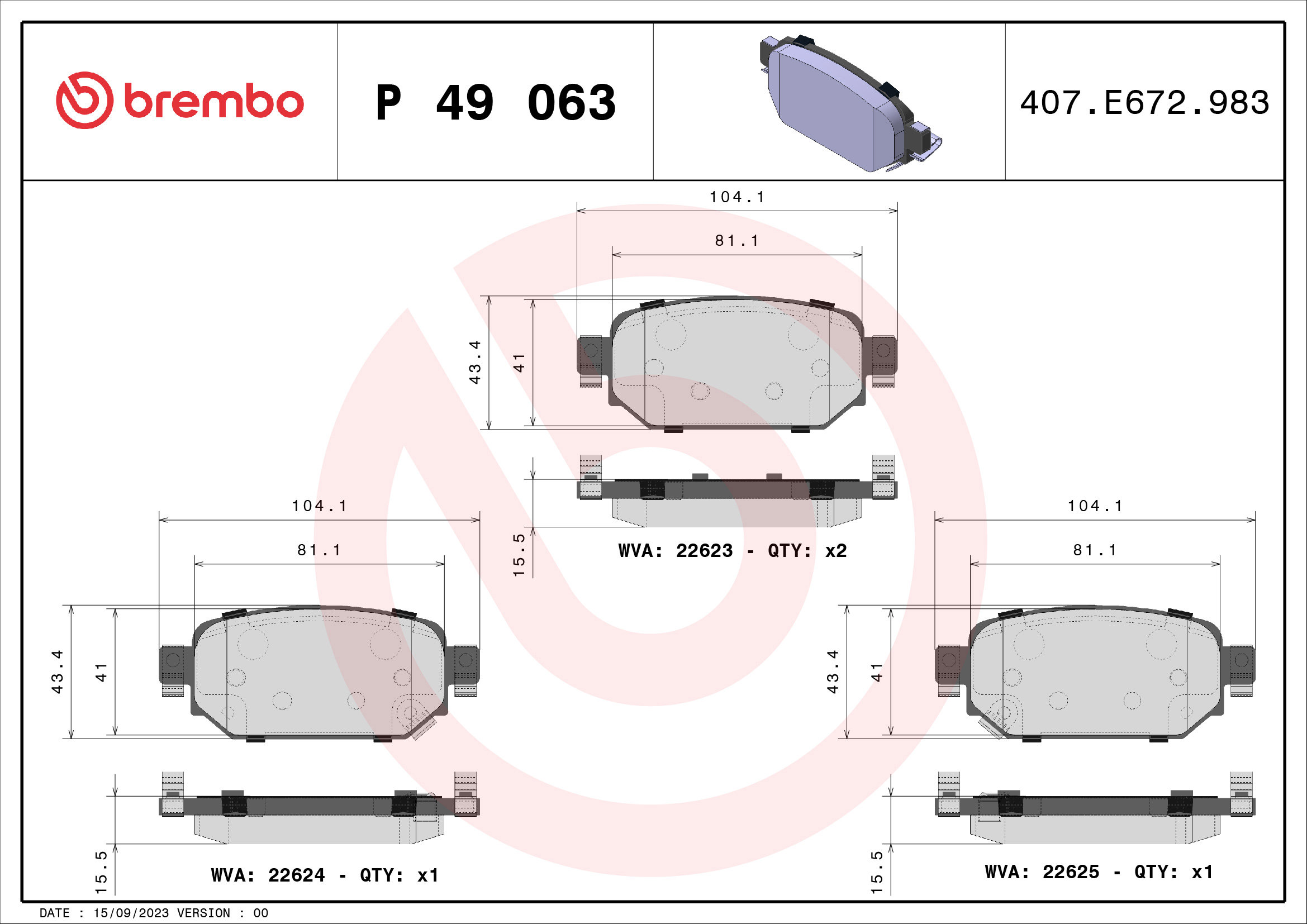 BREMBO Súprava brzdových doštičiek P 49 063