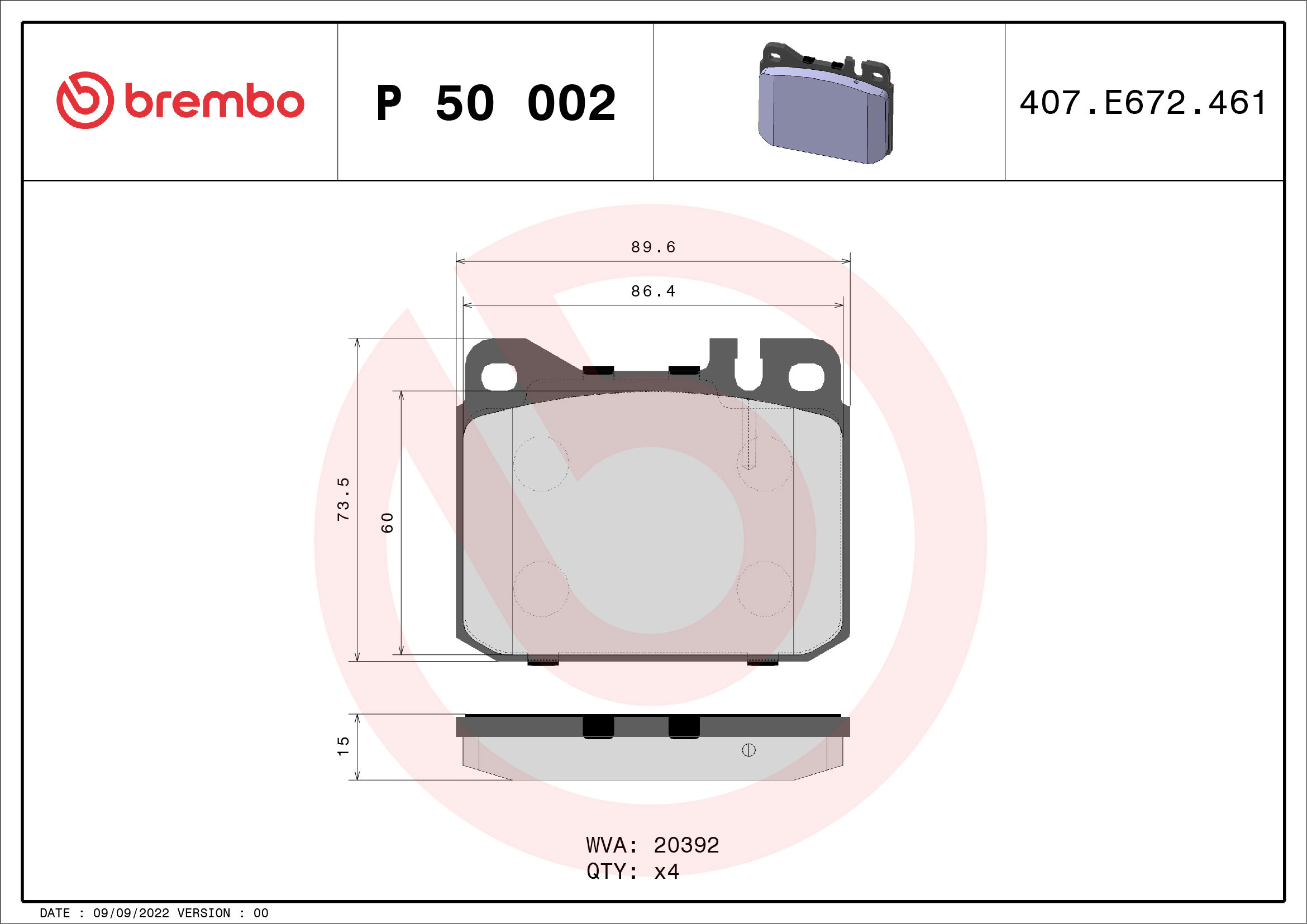 BREMBO Súprava brzdových doštičiek P 50 002