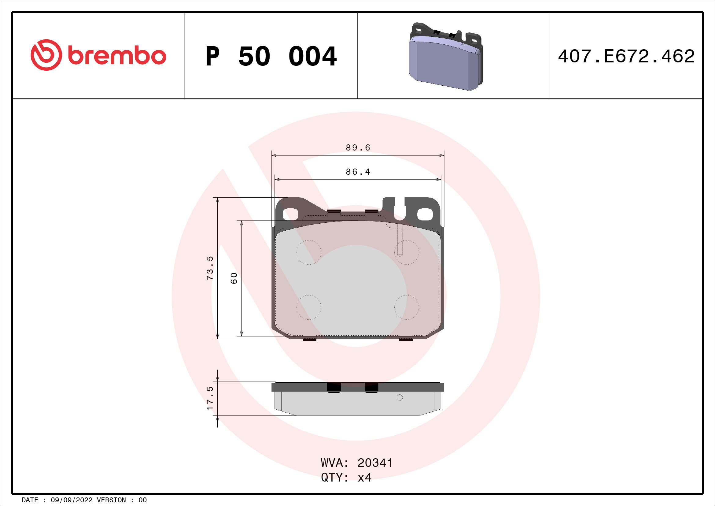BREMBO Súprava brzdových doštičiek P 50 004
