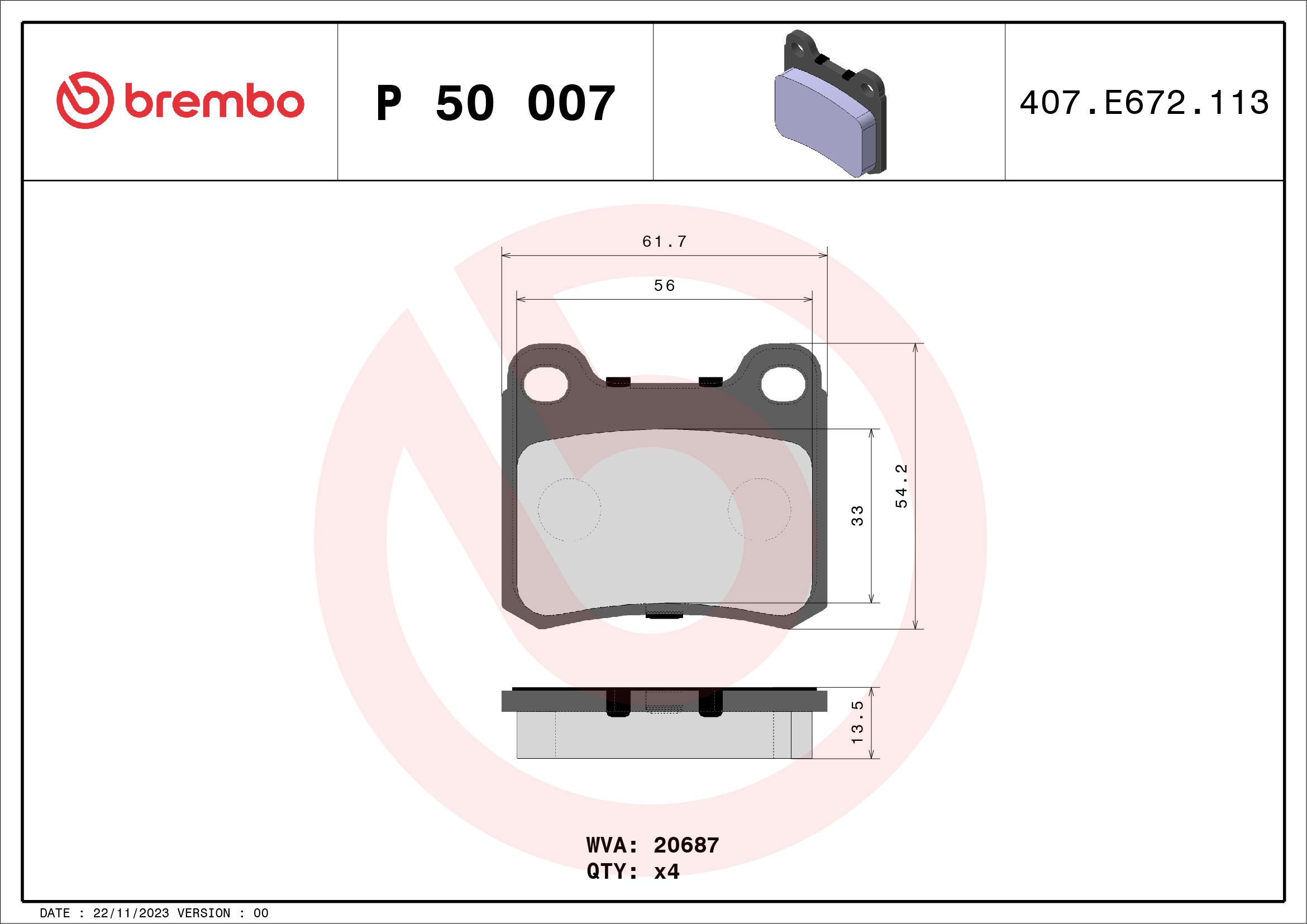 BREMBO Súprava brzdových doštičiek P 50 007
