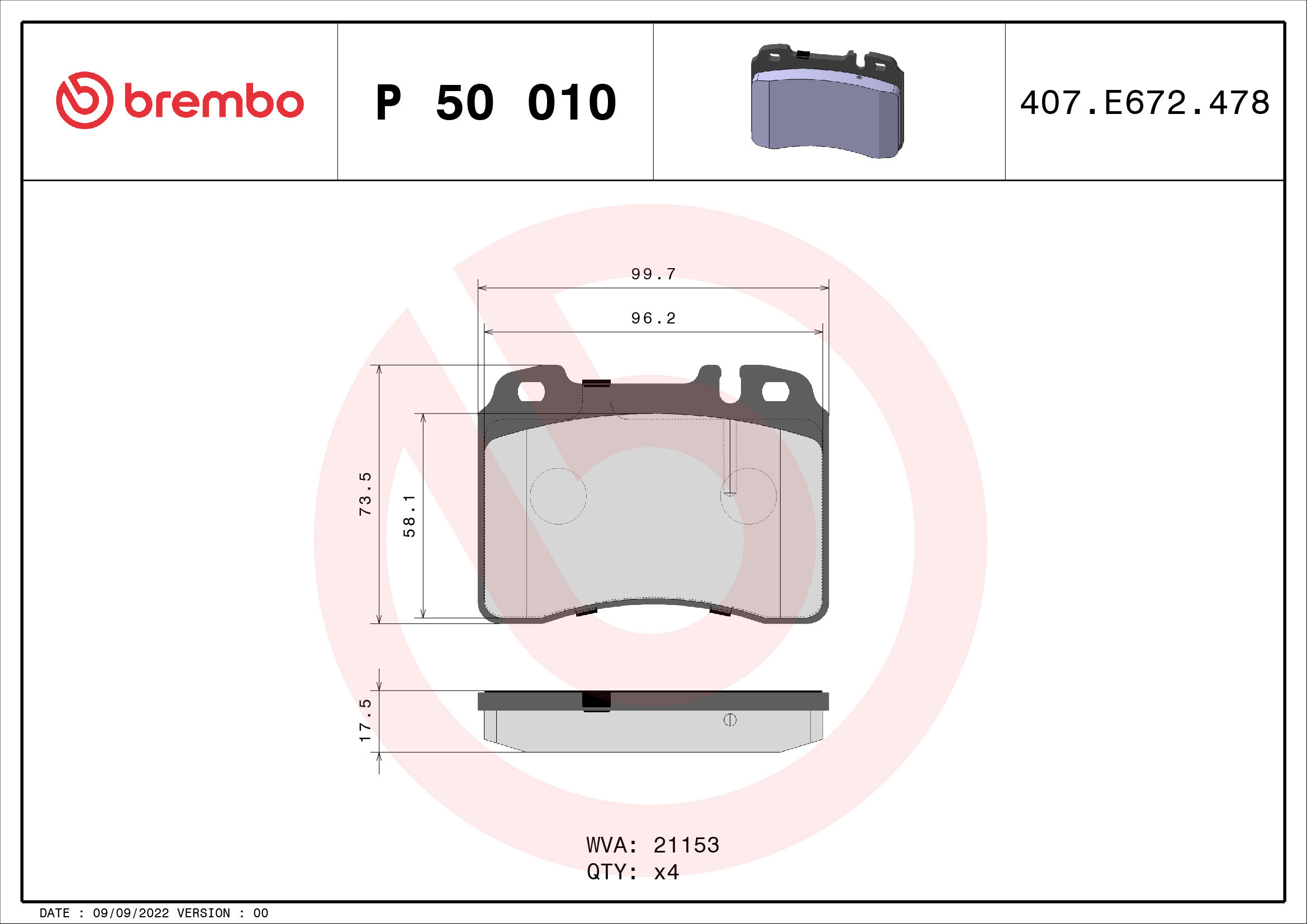 BREMBO Sada brzdových doštičiek P 50 010