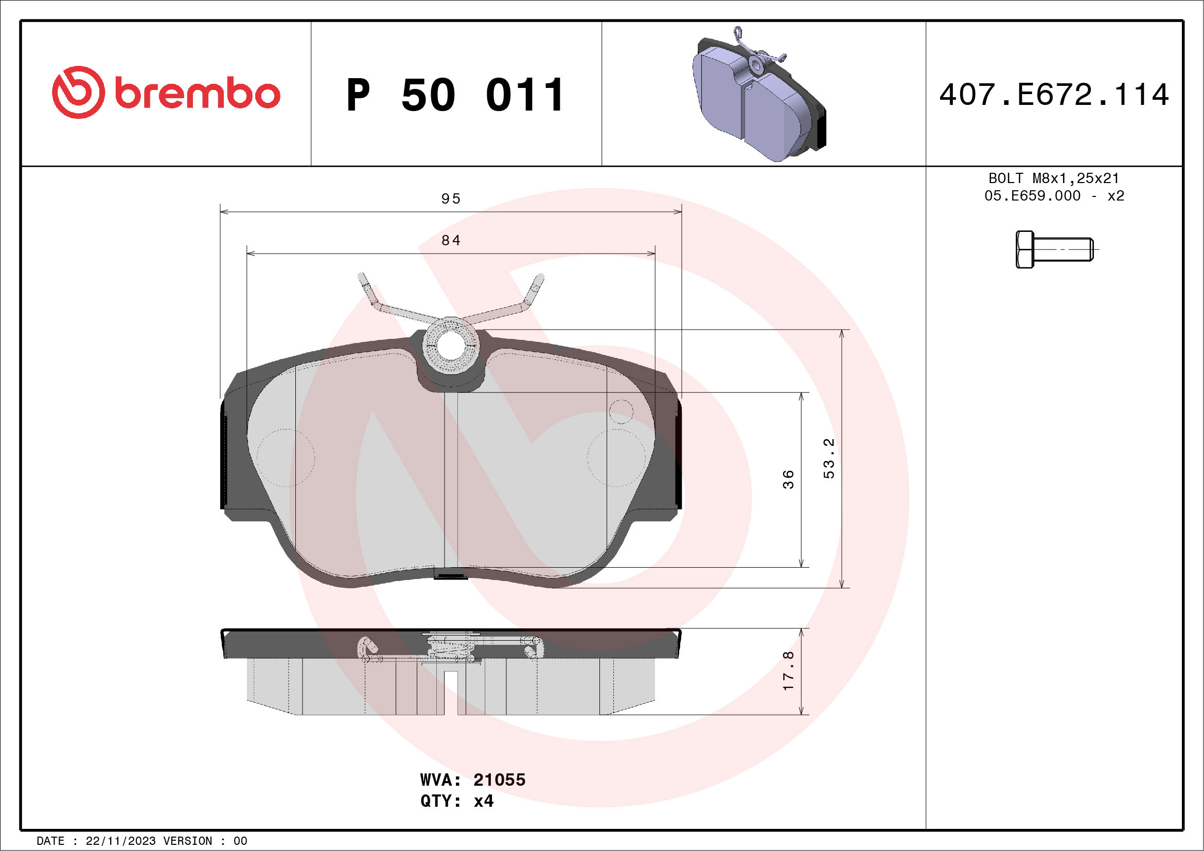 BREMBO Sada brzdových doštičiek P 50 011