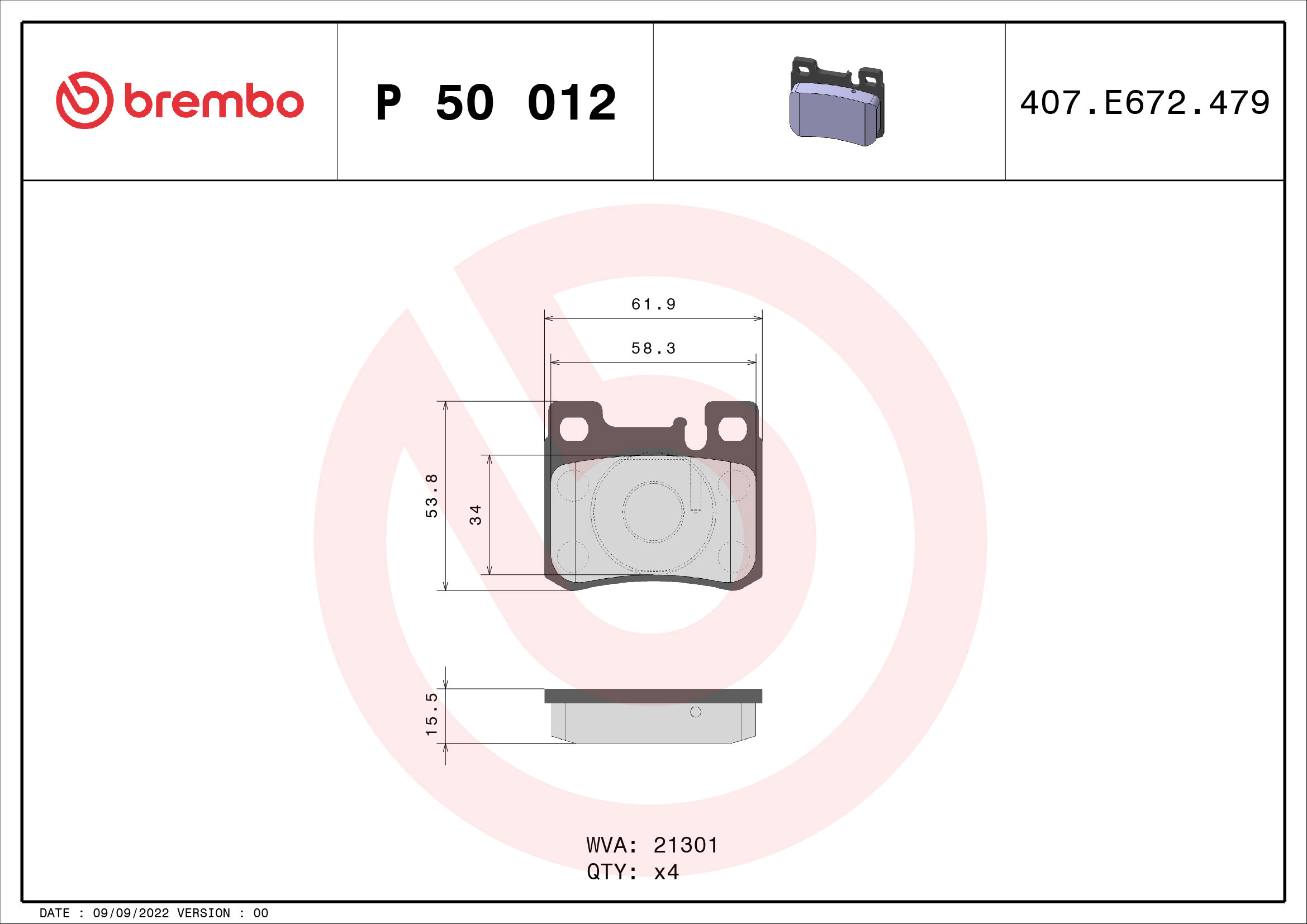 BREMBO Sada brzdových doštičiek P 50 012
