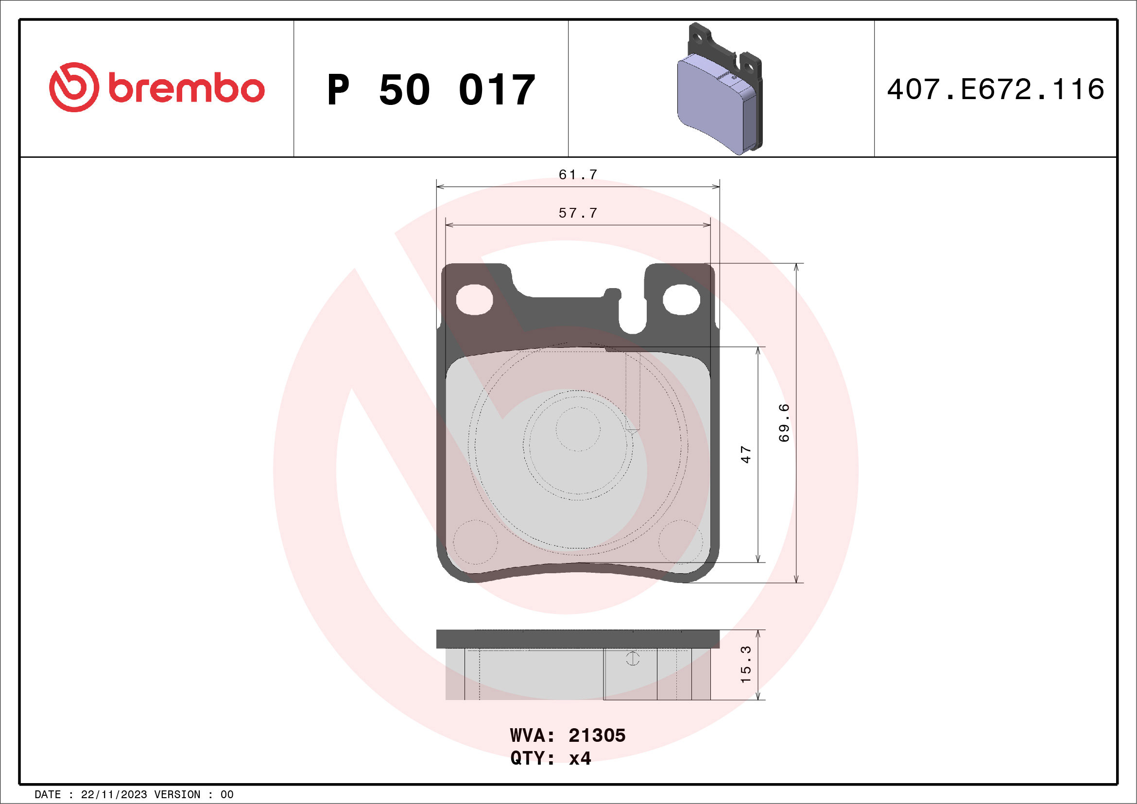 BREMBO Sada brzdových doštičiek P 50 017