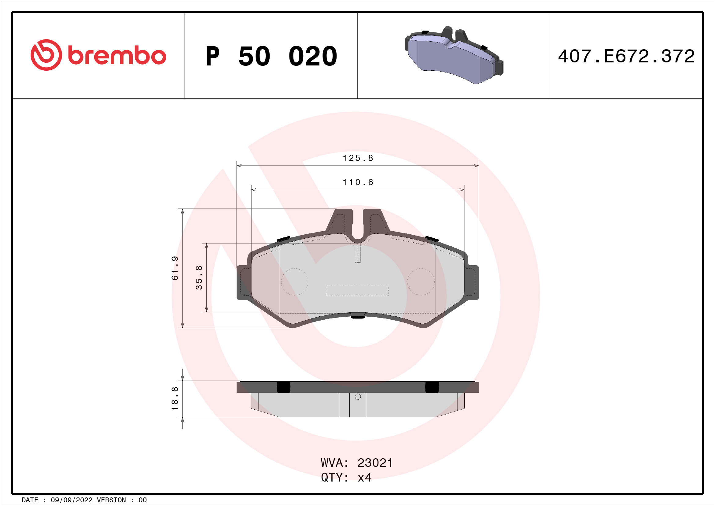 BREMBO Sada brzdových doštičiek P 50 020