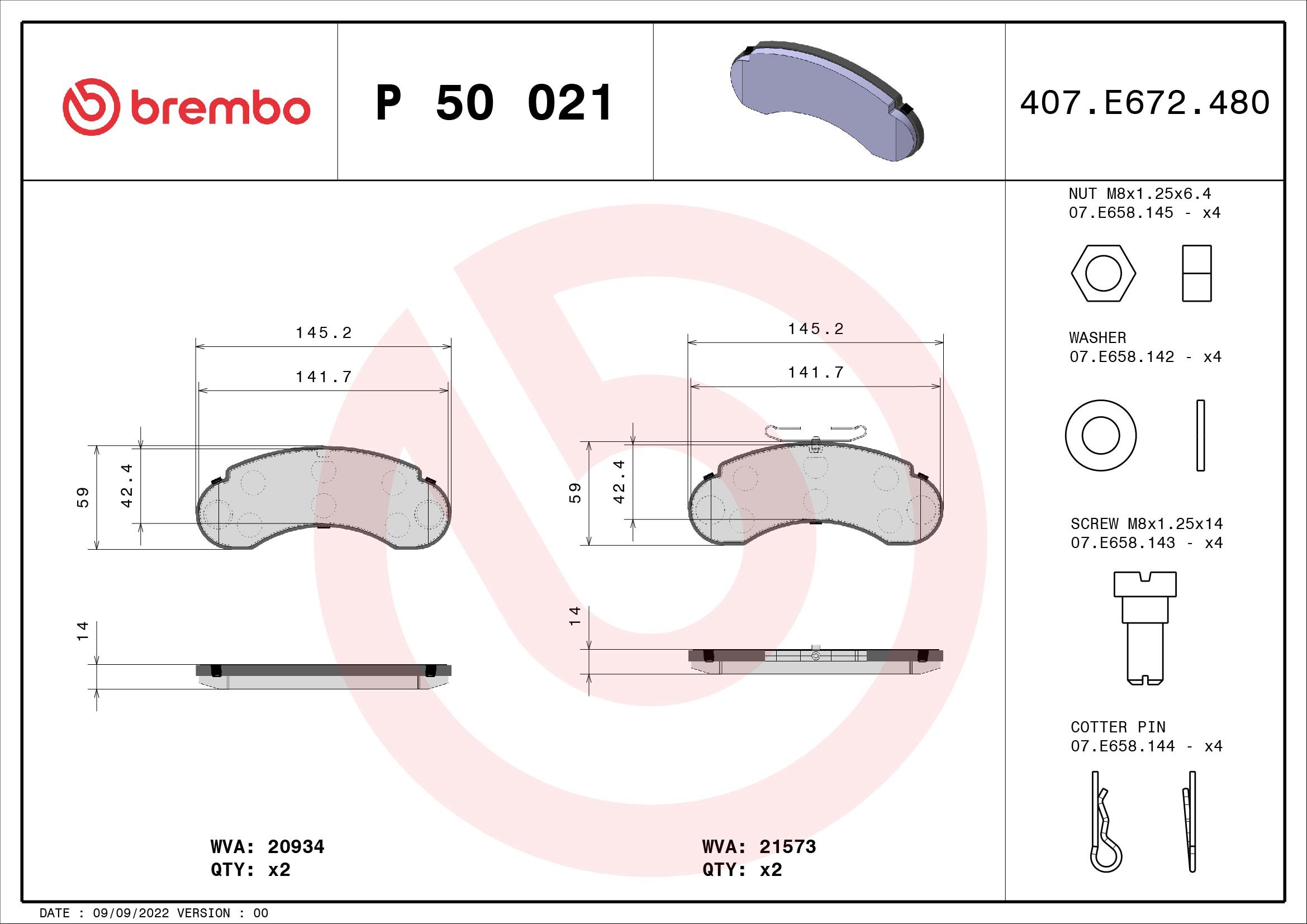 BREMBO Sada brzdových doštičiek P 50 021