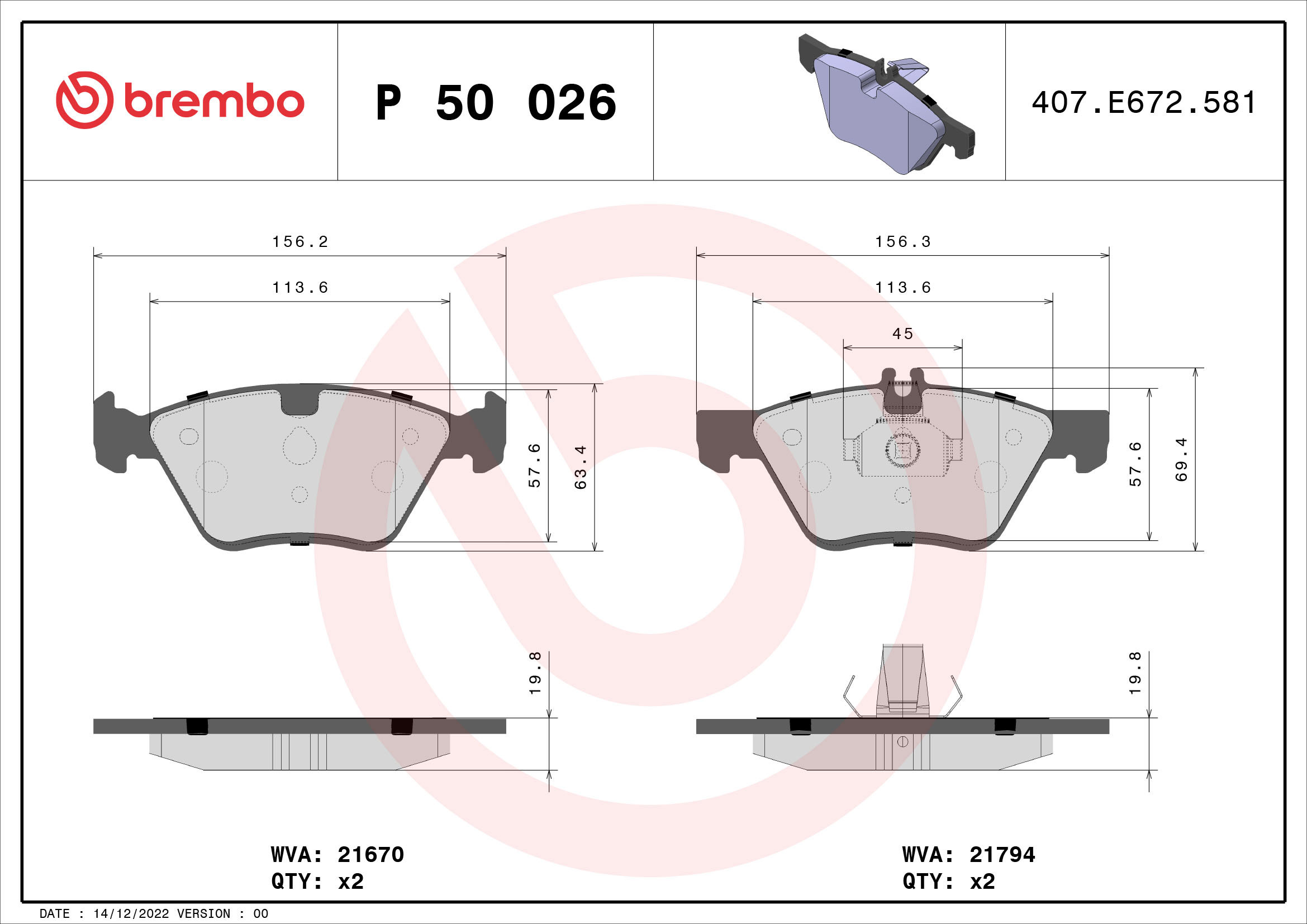 BREMBO Sada brzdových doštičiek P 50 026