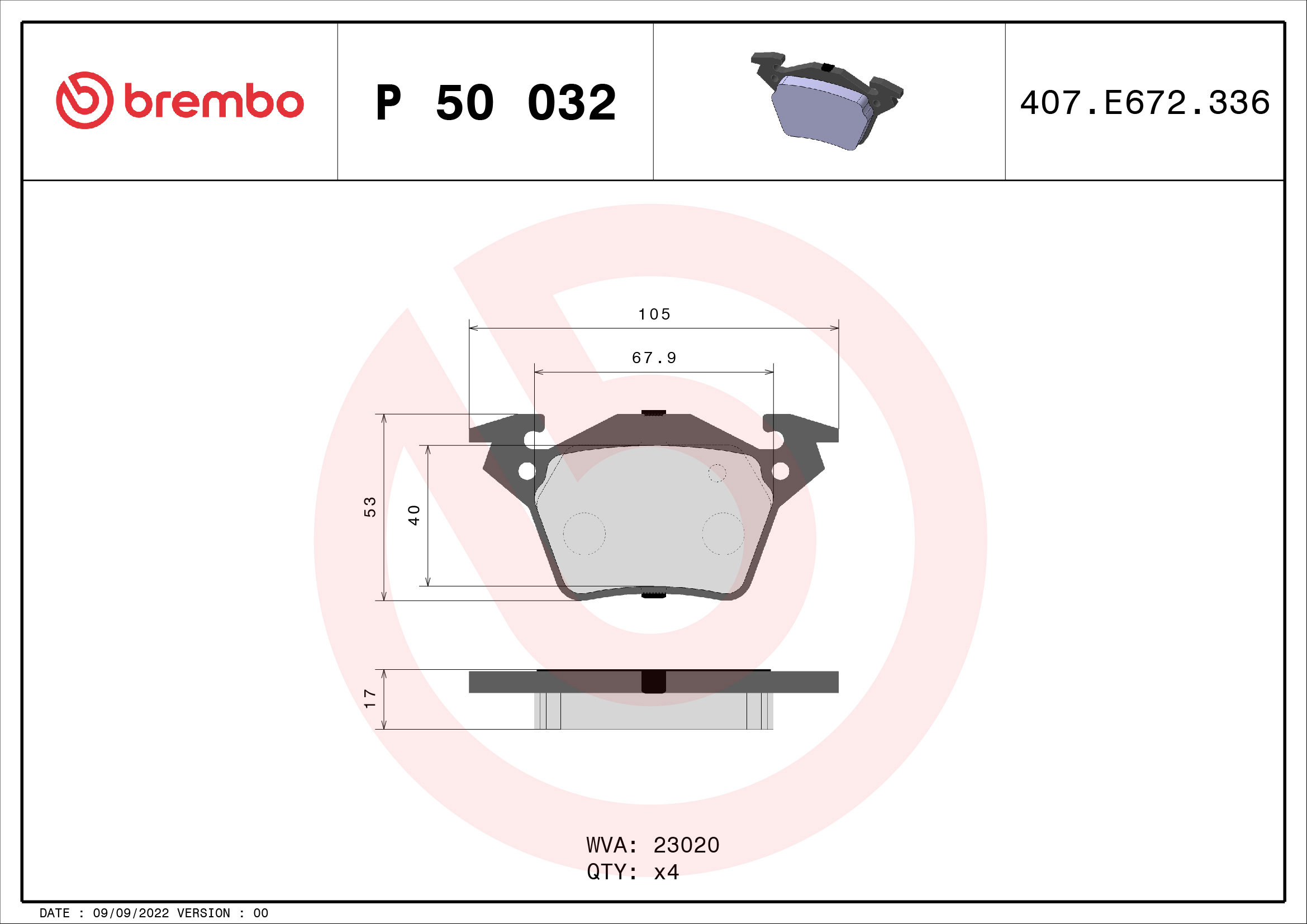 BREMBO Súprava brzdových doštičiek P 50 032