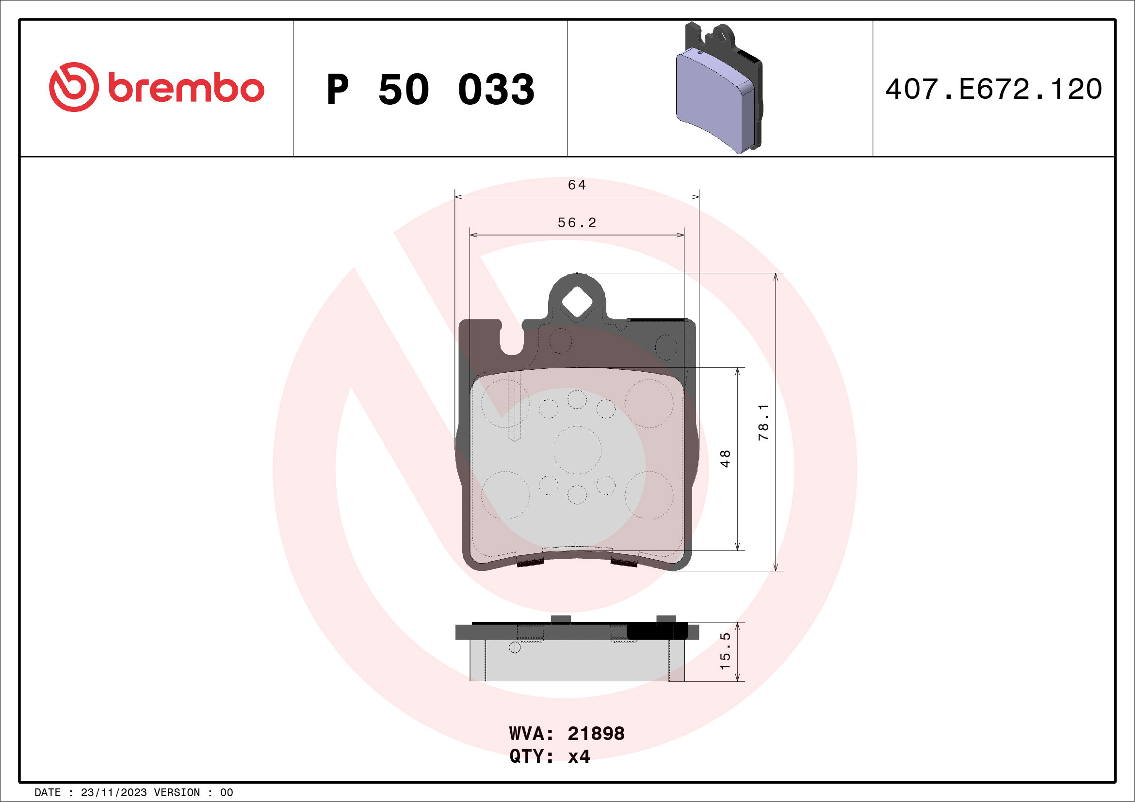 BREMBO Sada brzdových doštičiek P 50 033X