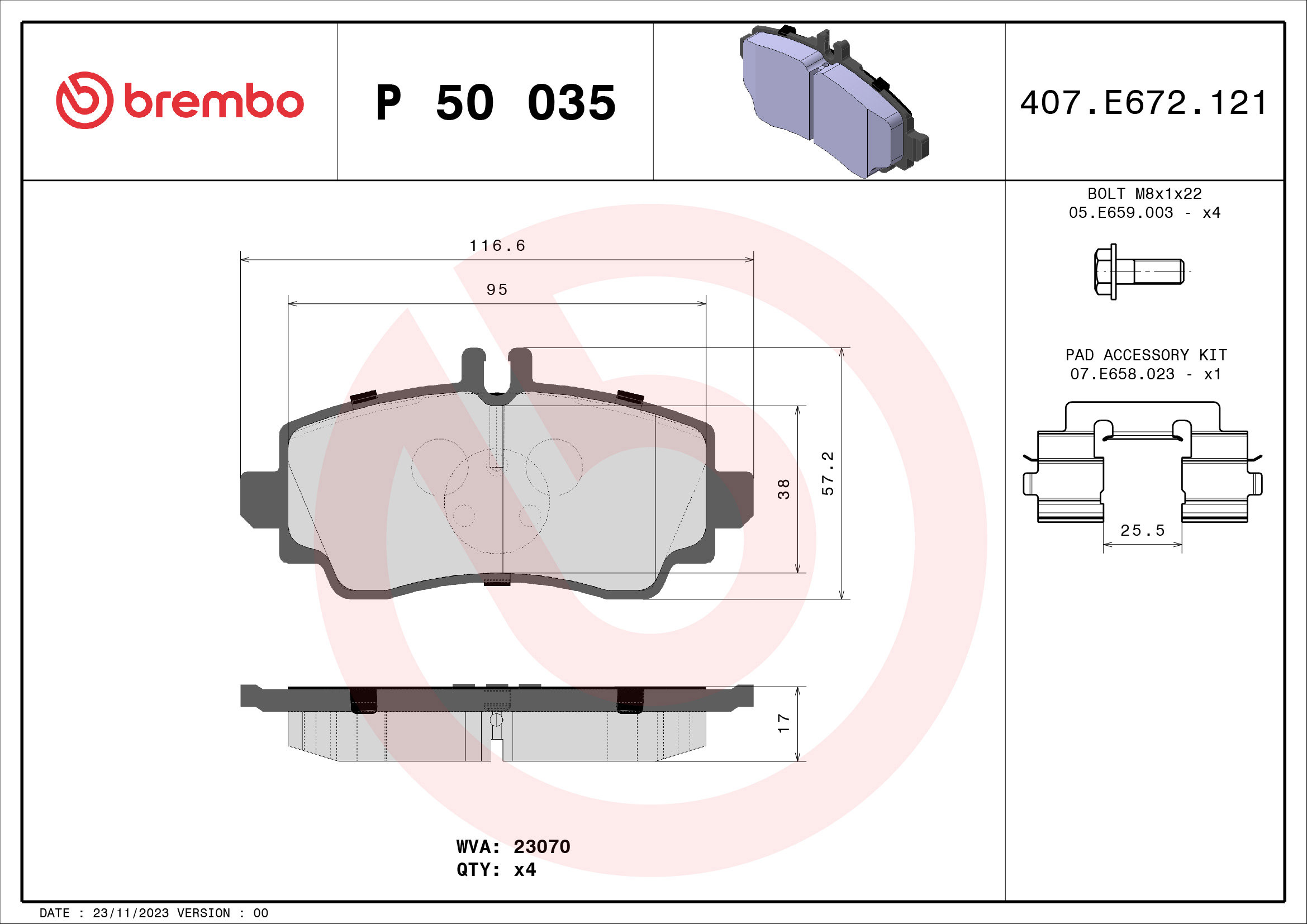 BREMBO Sada brzdových doštičiek P 50 035