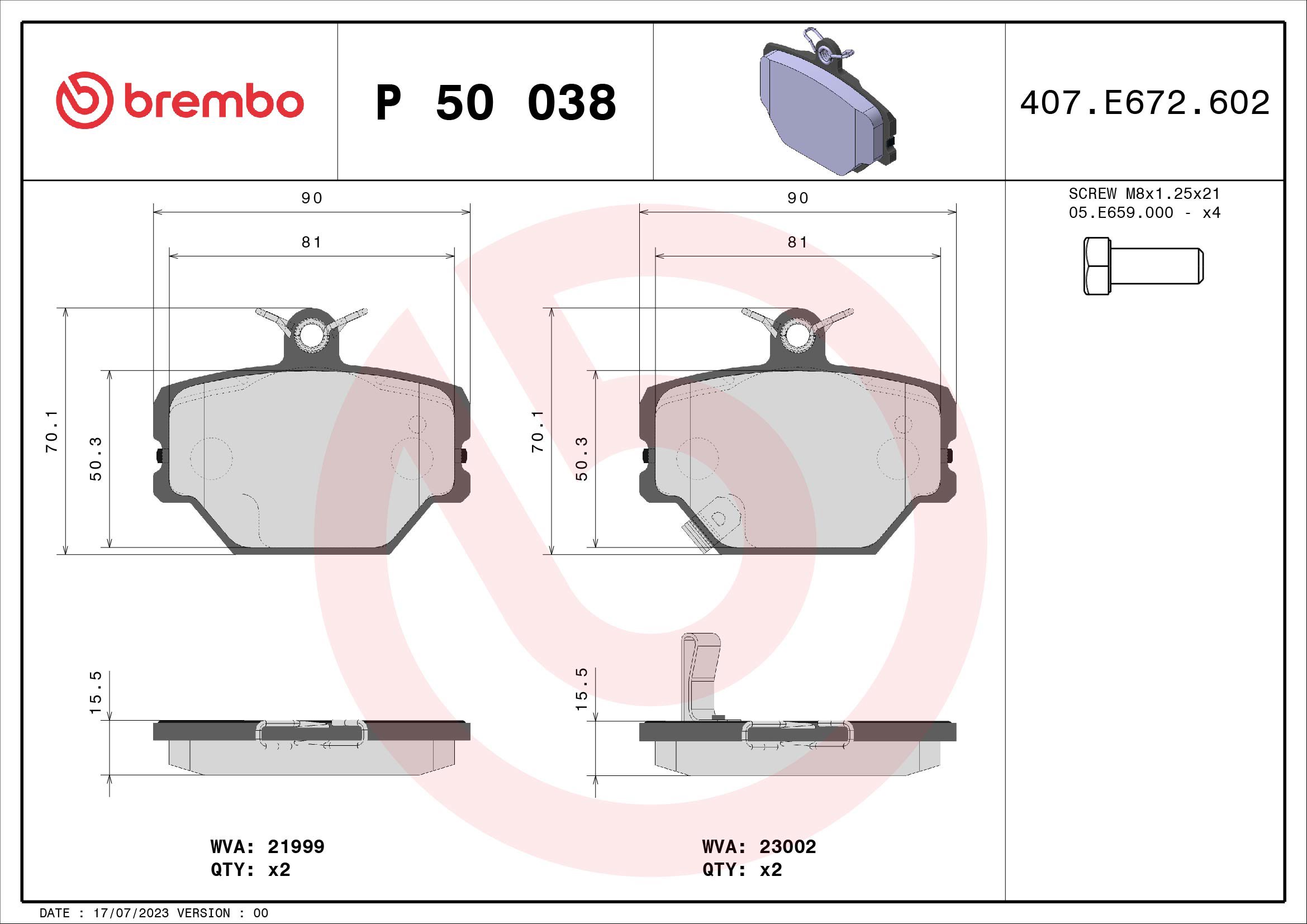 BREMBO Sada brzdových doštičiek P 50 038