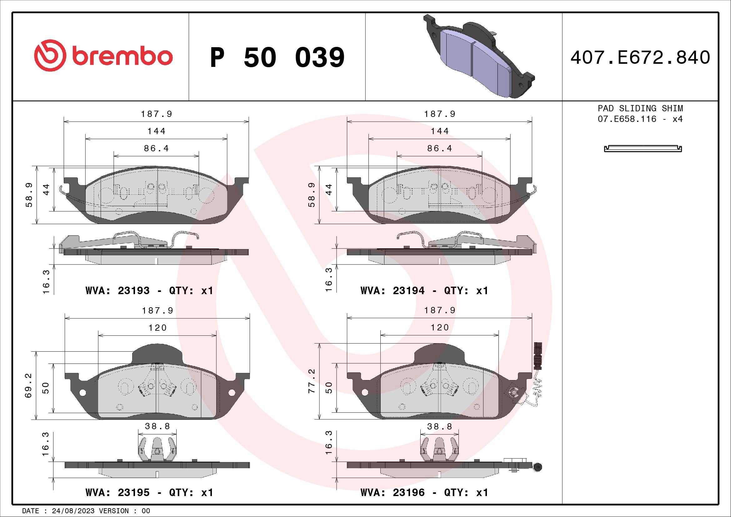 BREMBO Sada brzdových doštičiek P 50 039