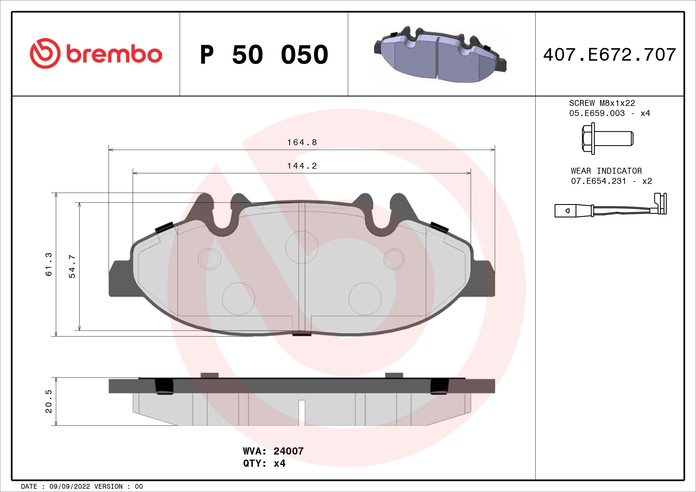 BREMBO Sada brzdových doštičiek P 50 050