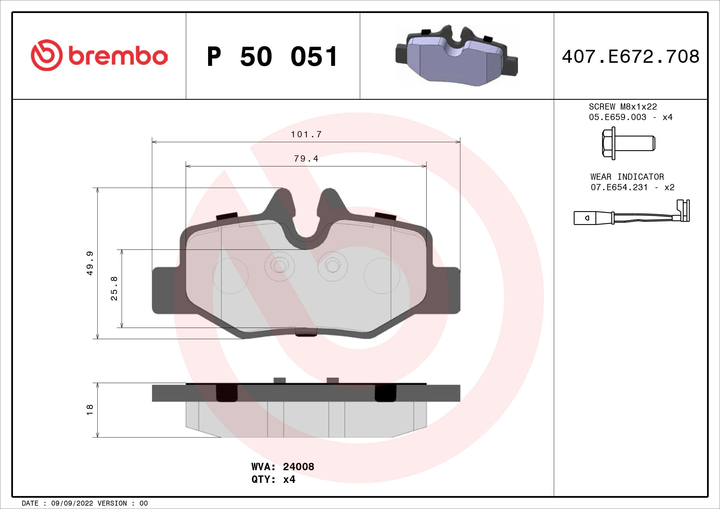 BREMBO Sada brzdových doštičiek P 50 051