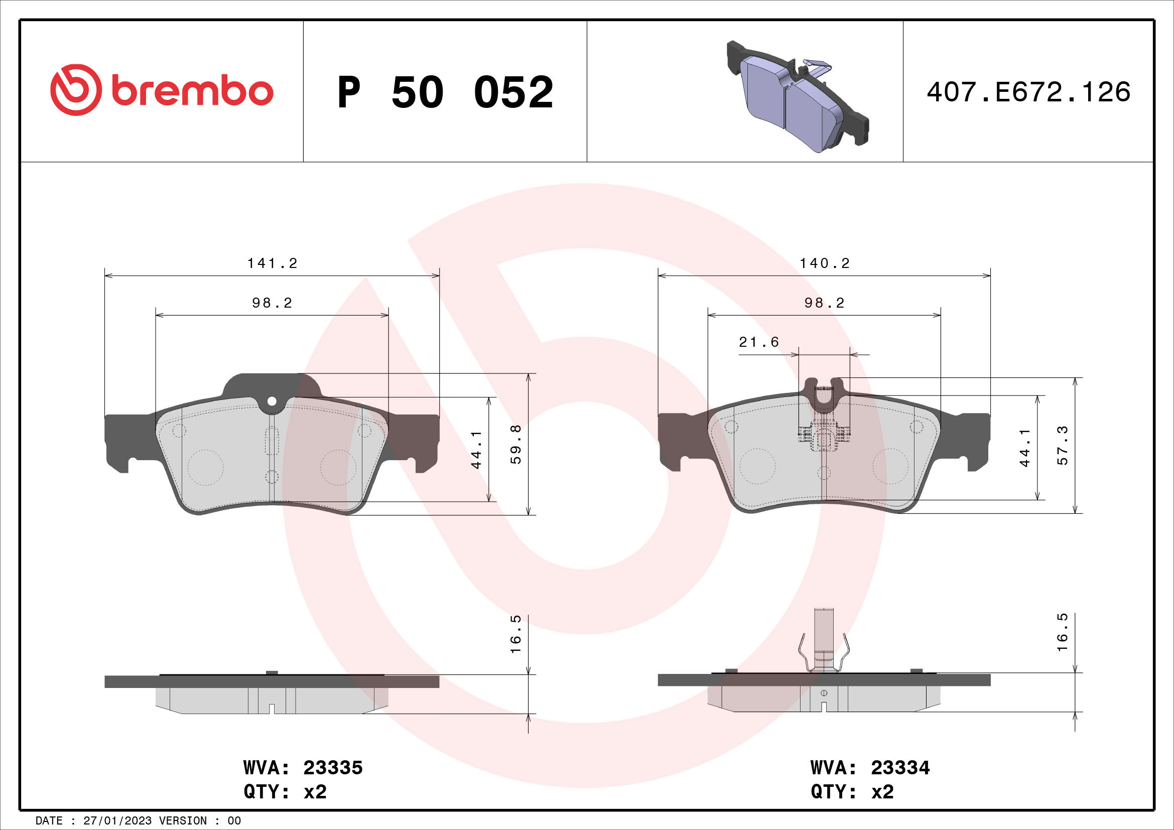 BREMBO Sada brzdových doštičiek P 50 052