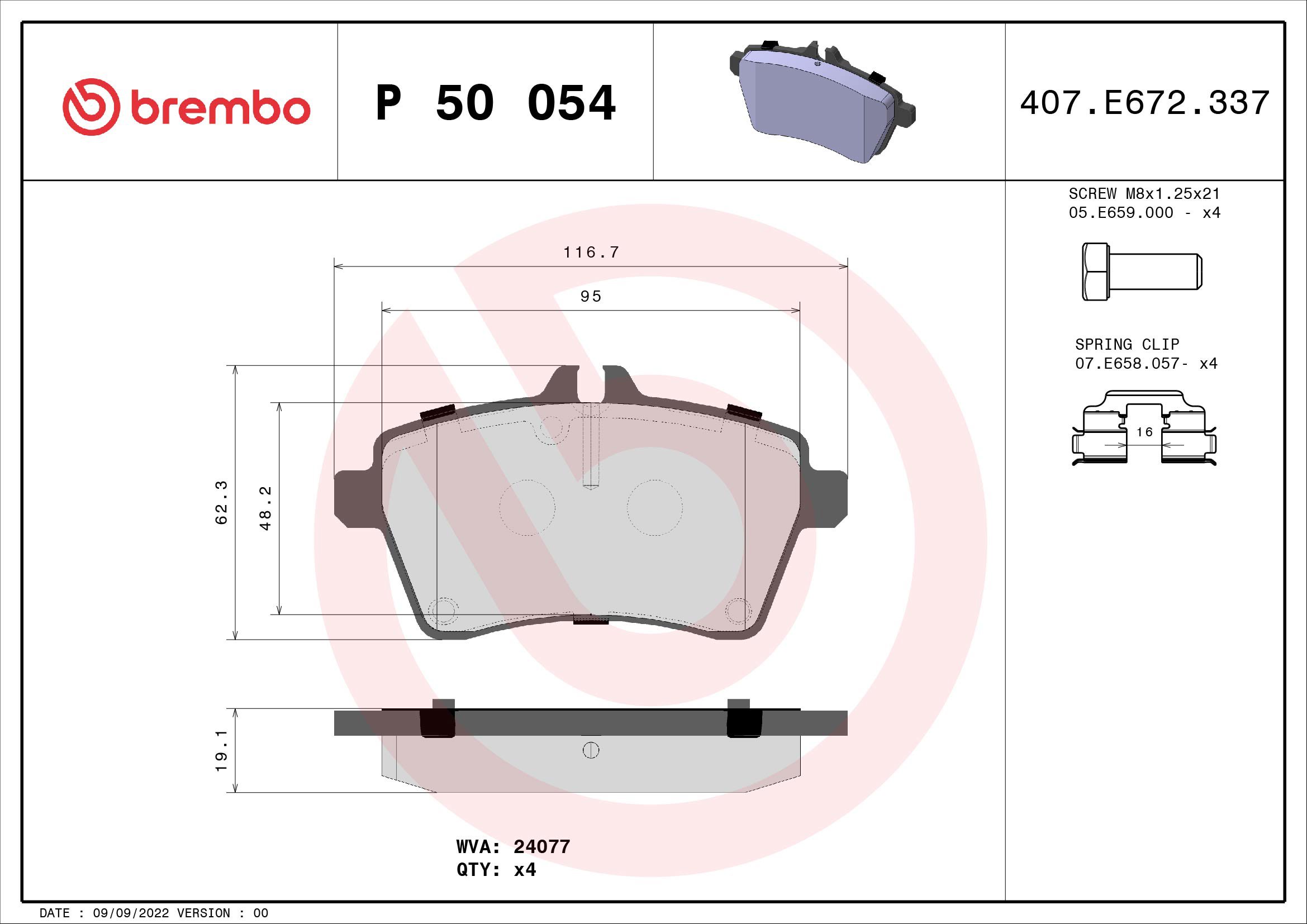 BREMBO Súprava brzdových doštičiek P 50 054
