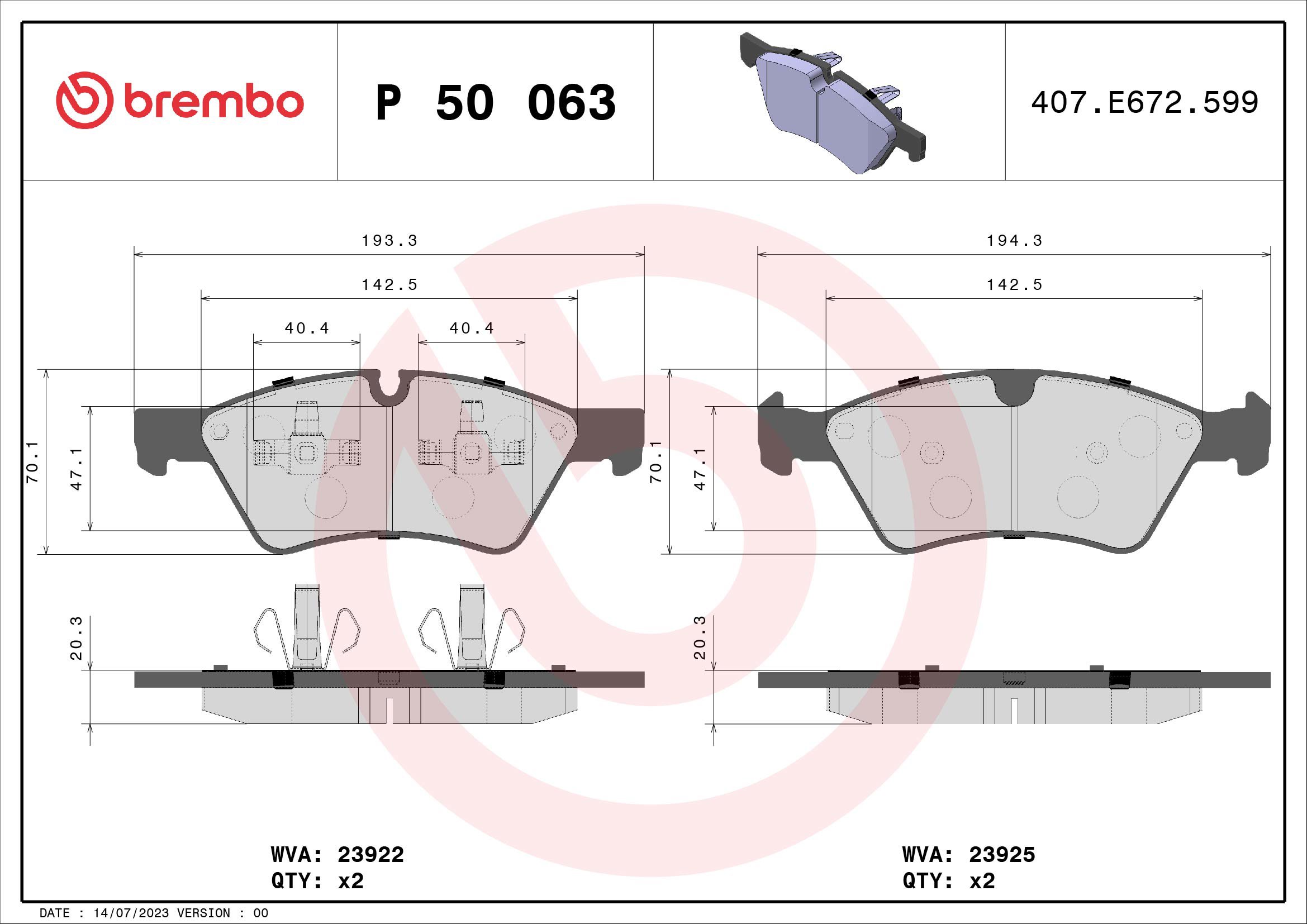 BREMBO Súprava brzdových doštičiek P 50 063