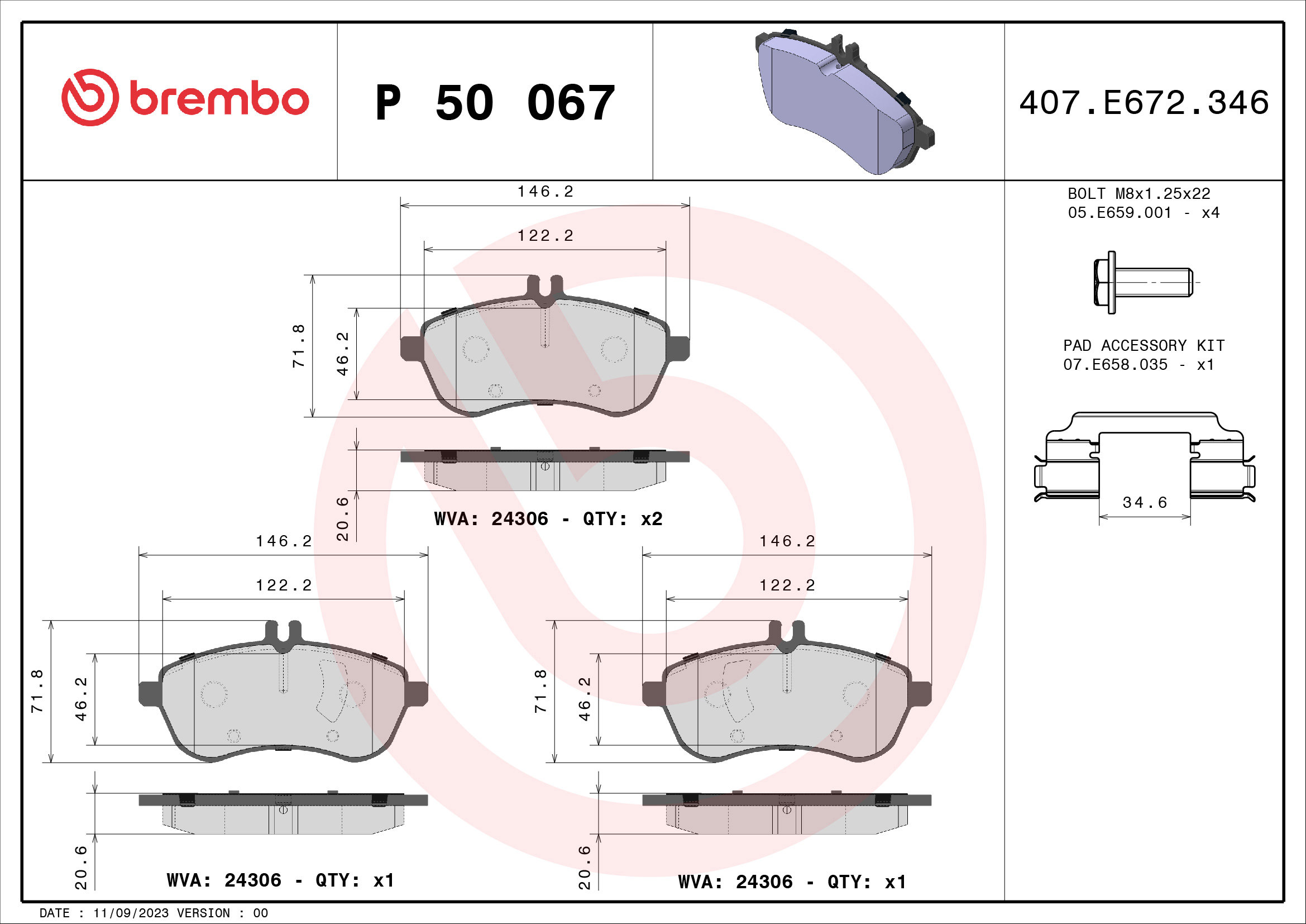 BREMBO Súprava brzdových doštičiek P 50 067