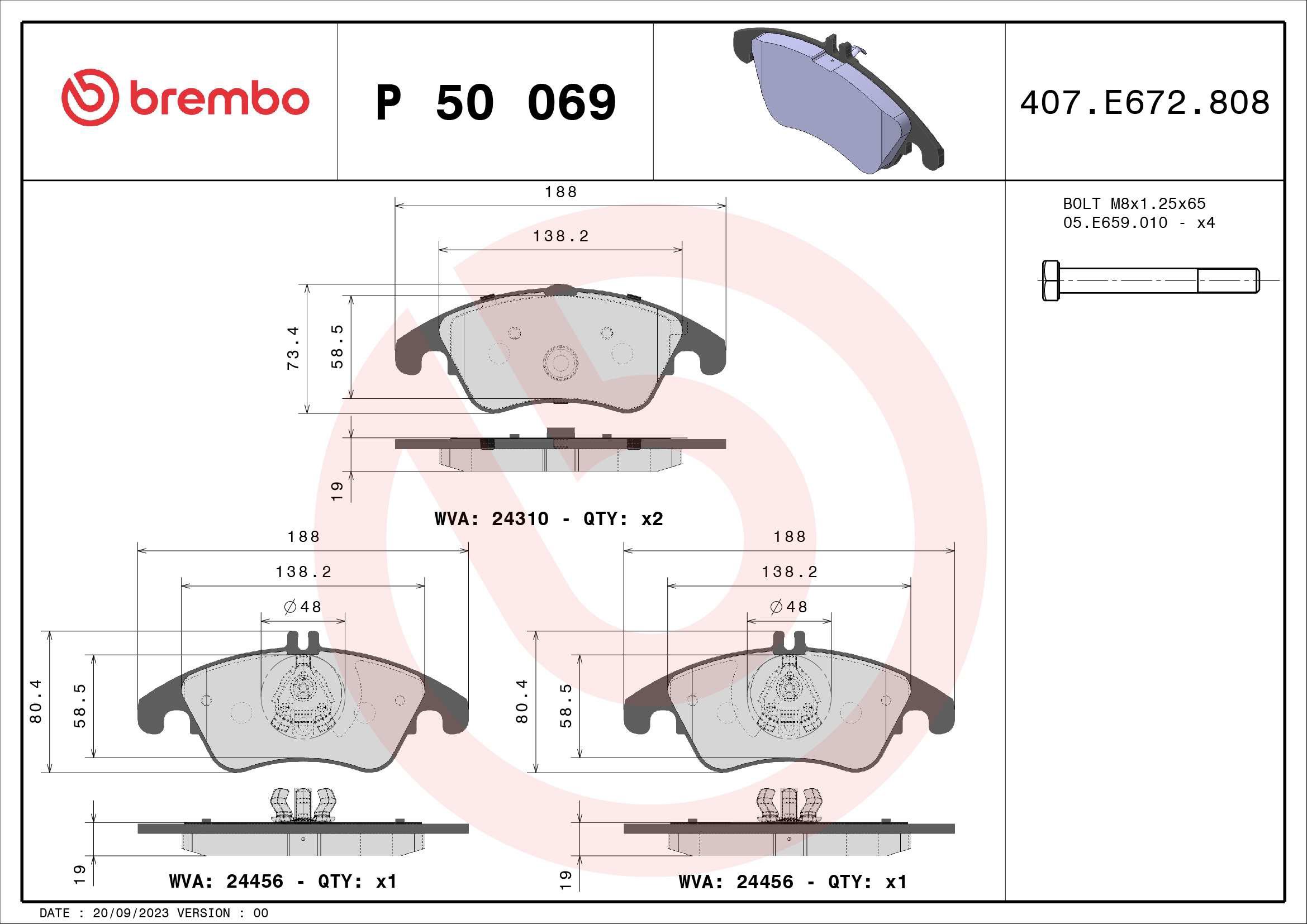 BREMBO Sada brzdových doštičiek P 50 069X