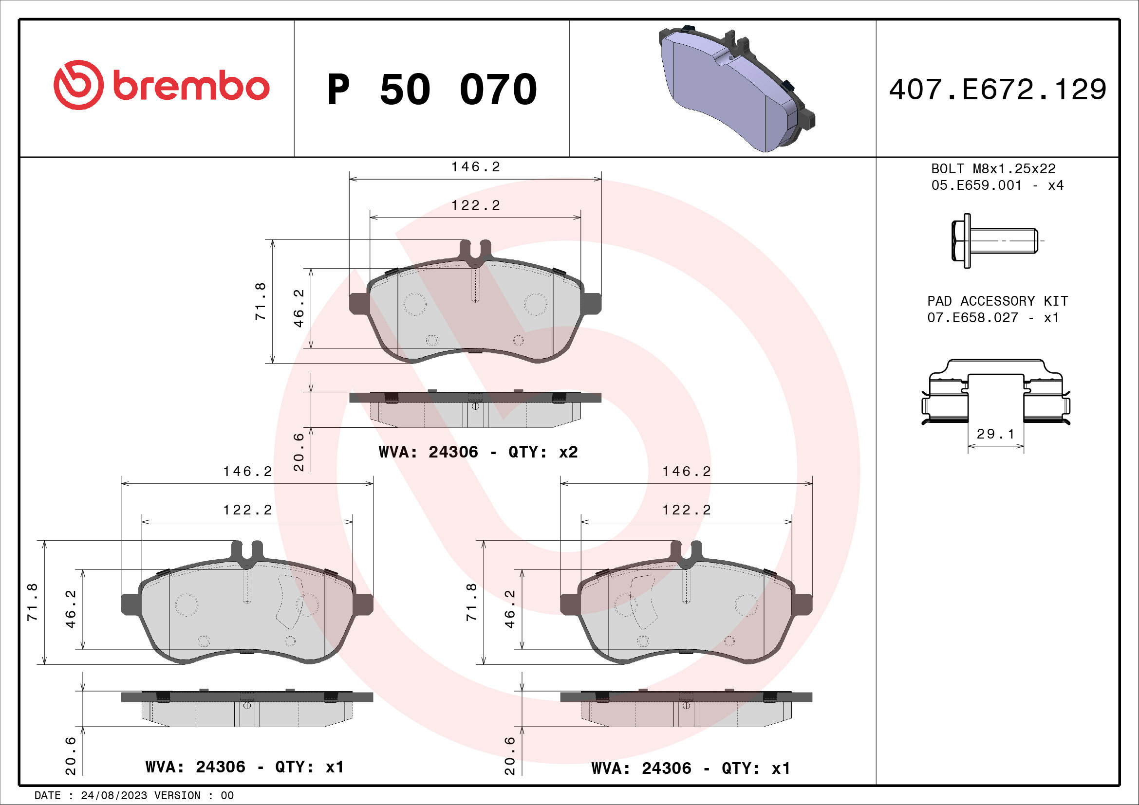 BREMBO Súprava brzdových doštičiek P 50 070